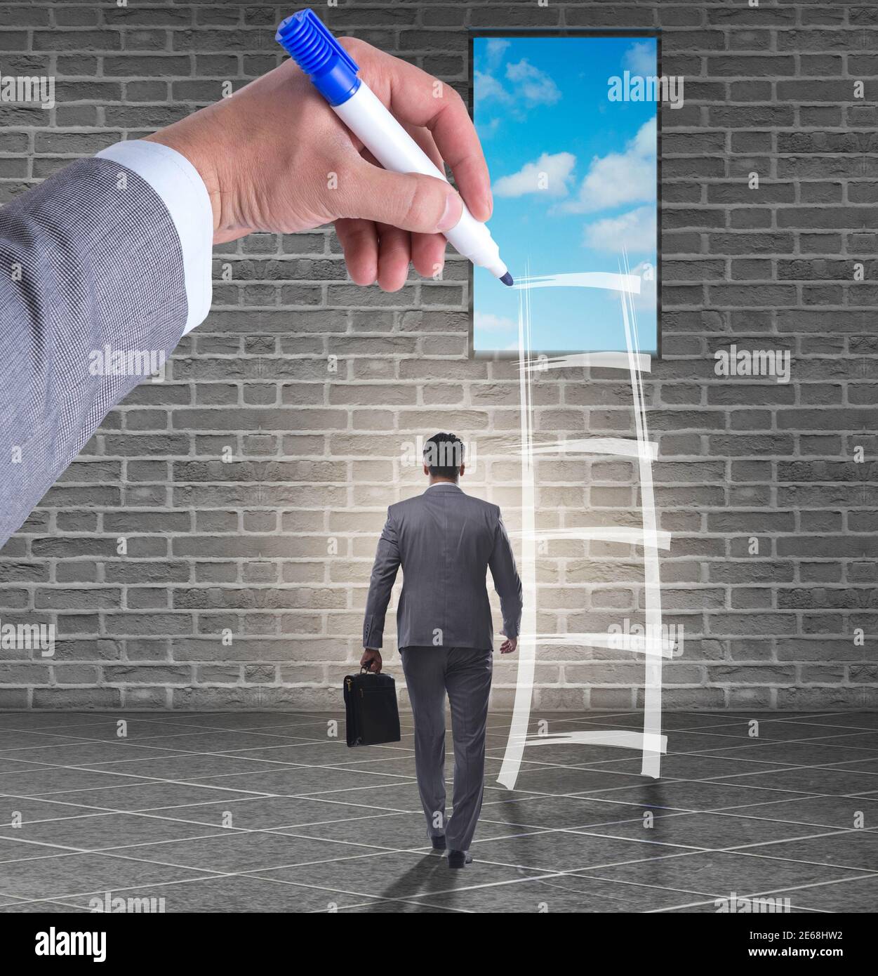 The businessman climbing career ladder in business concept Stock Photo ...