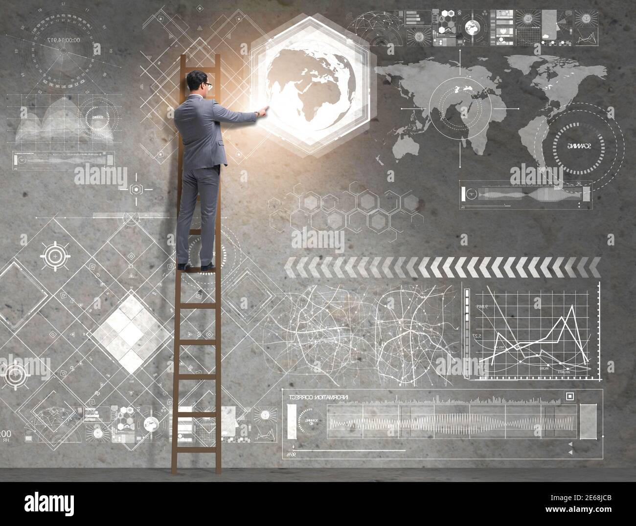 The businessman climbing ladder in global business concept Stock Photo ...