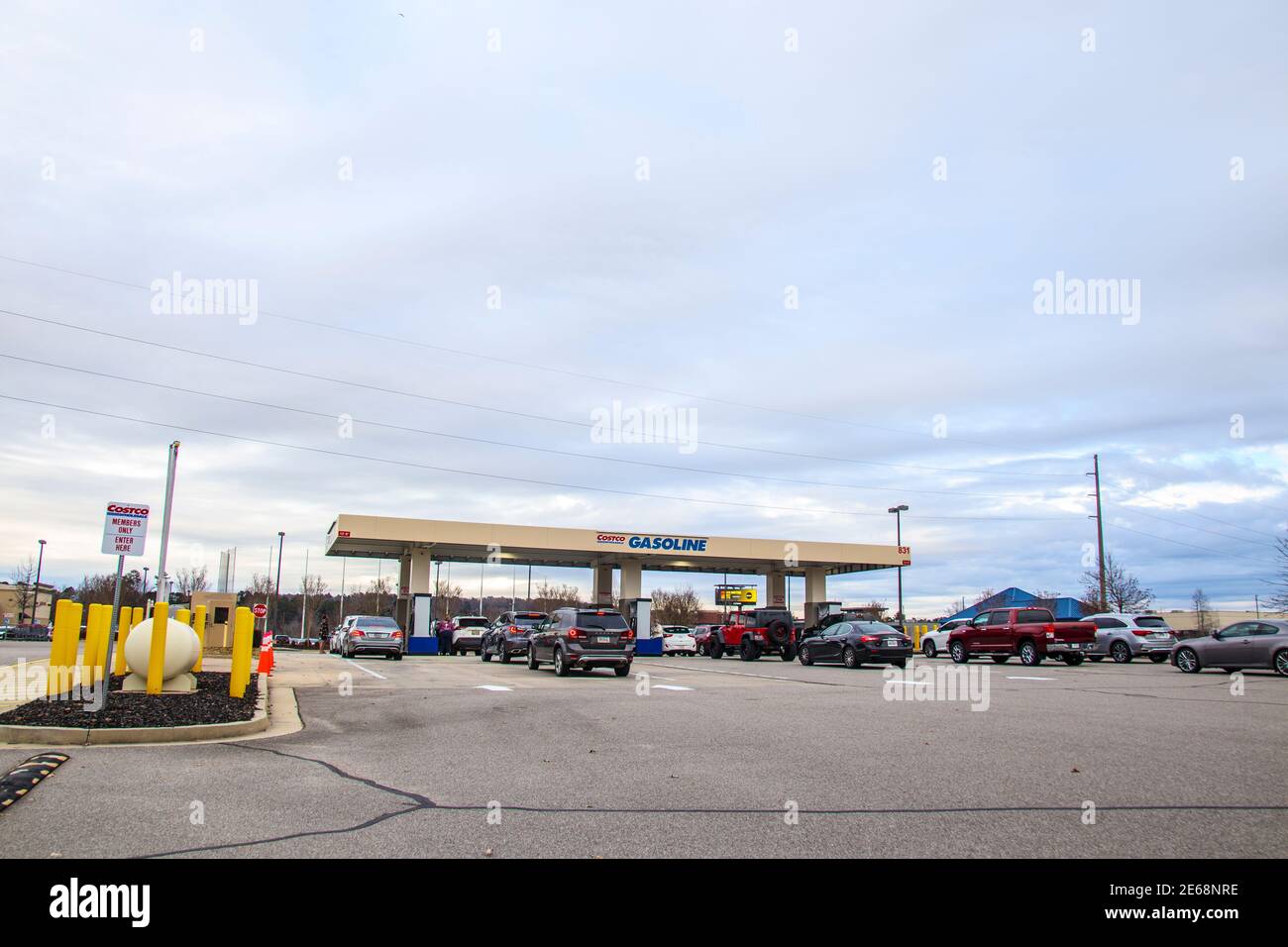 Augusta, Ga USA 01 07 21: Costco Wholesale retail store gas station lines at the gas pumps Stock Photo