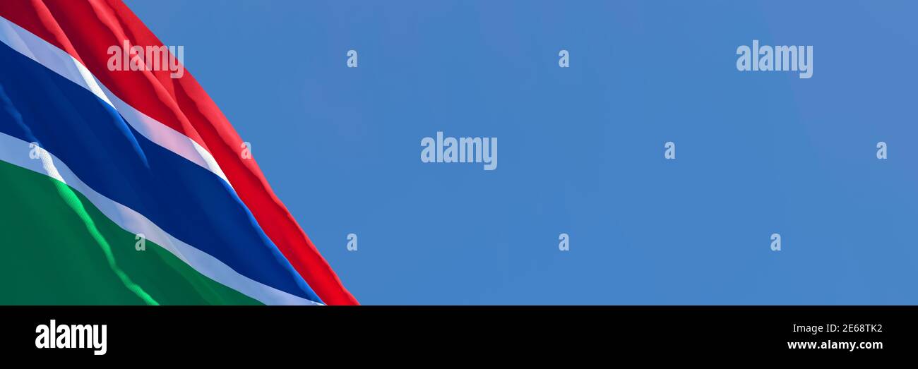 3D rendering of the national flag of Gambia waving in the wind against ...