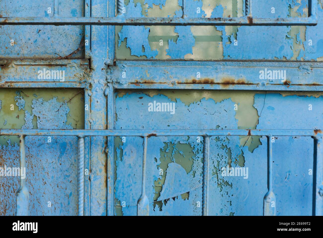 Plate of rusty blue metal texture with faint color corroded with age ...