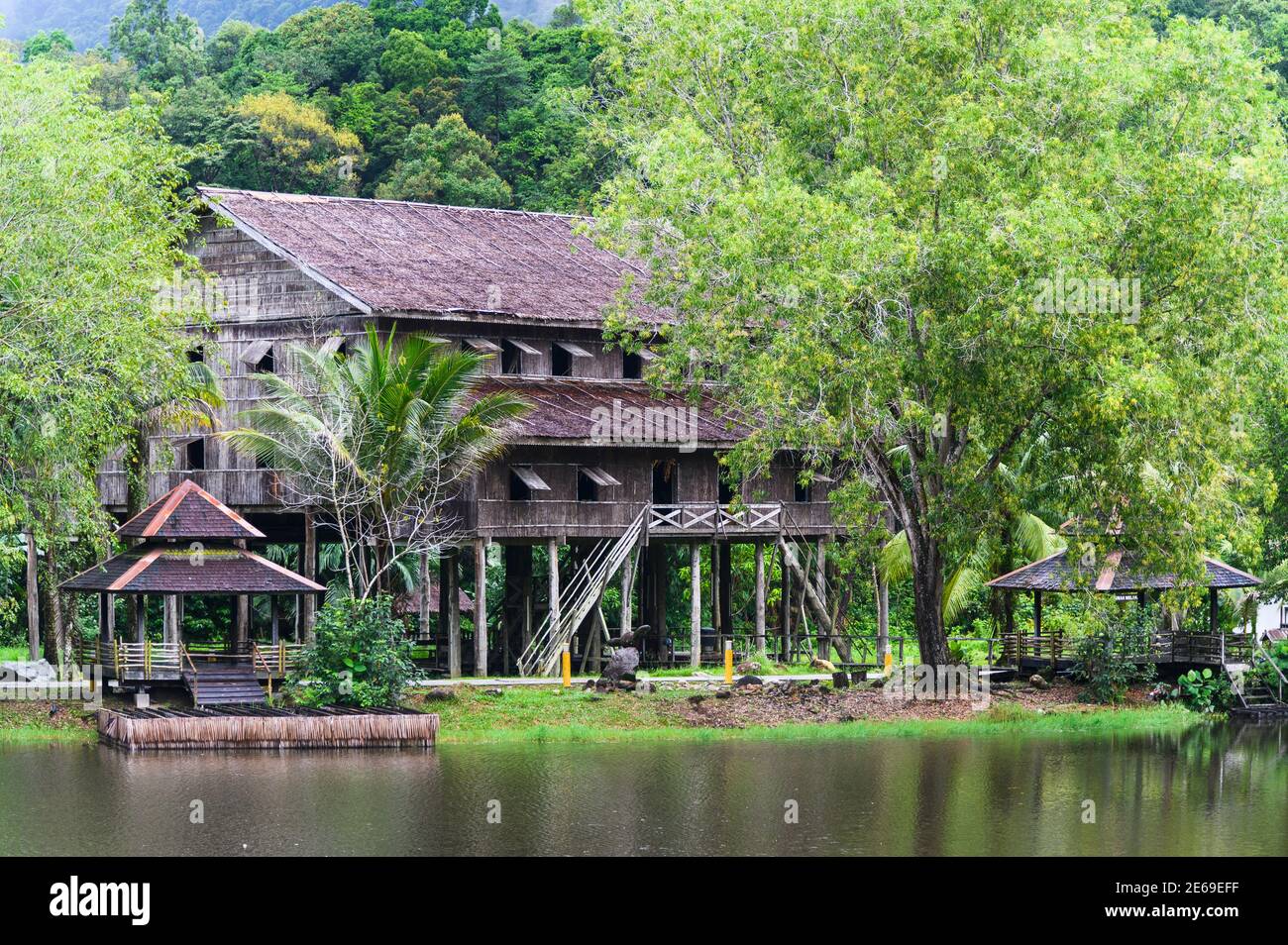 Melanau Tall House at the Sarawak Cultural Village Stock Photo