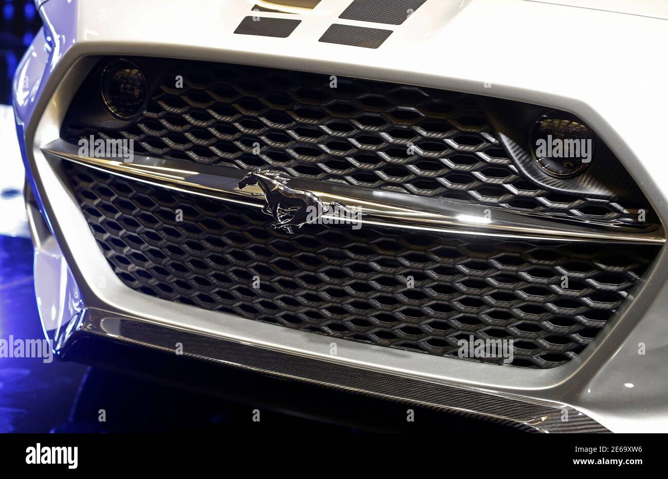 The grill on a 2015 Ford Mustang from Denmark's Henrik Fisker and California tuning company Galpin Auto Sports called 'Rocket' is unveiled at its world premiere at the Los Angeles Auto Show in Los Angeles, California November 20, 2014.  REUTERS/Lucy Nicholson (UNITED STATES) Stock Photo