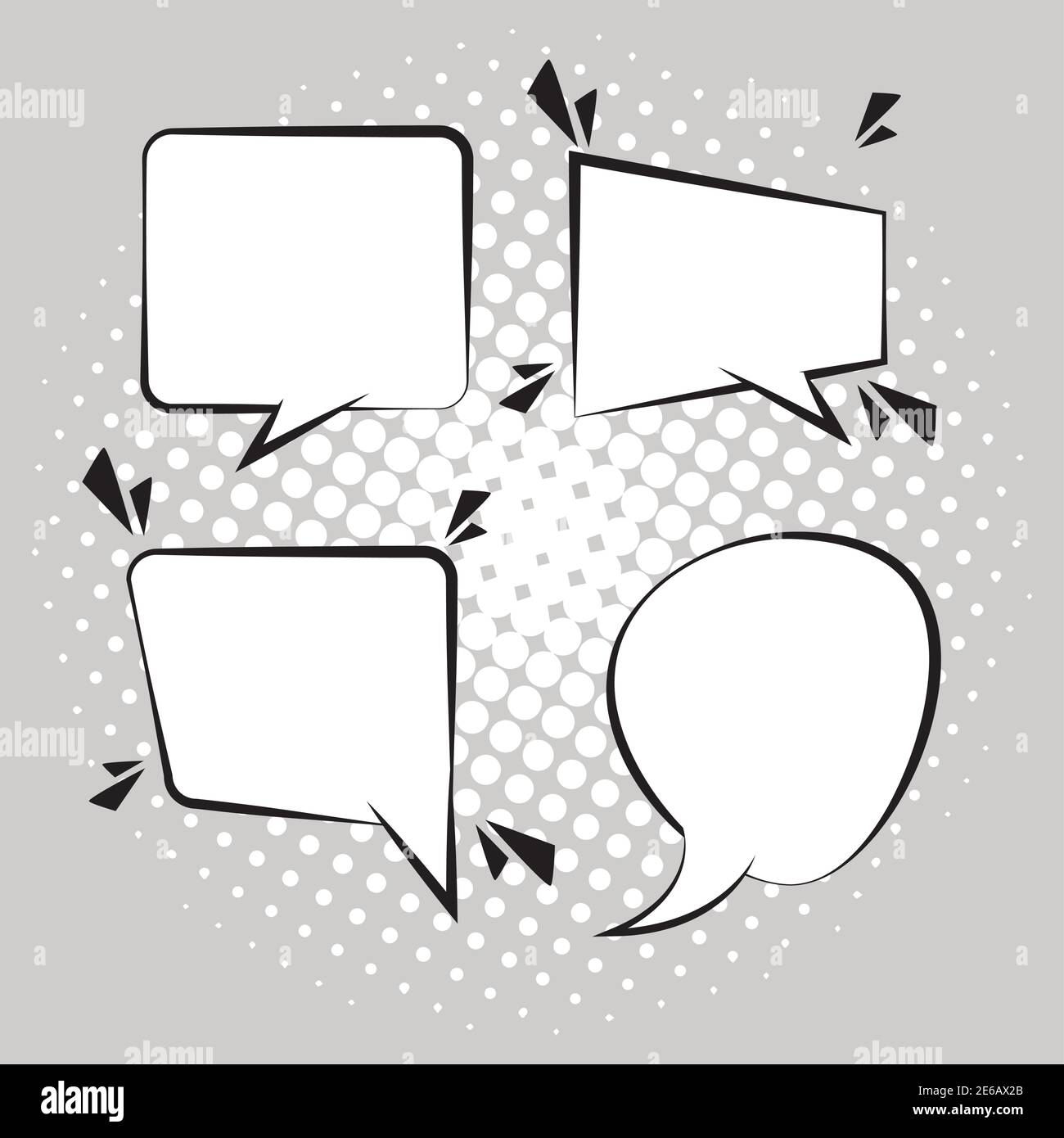 four retro speech bubbles drawn pop art style in gray background vector ...