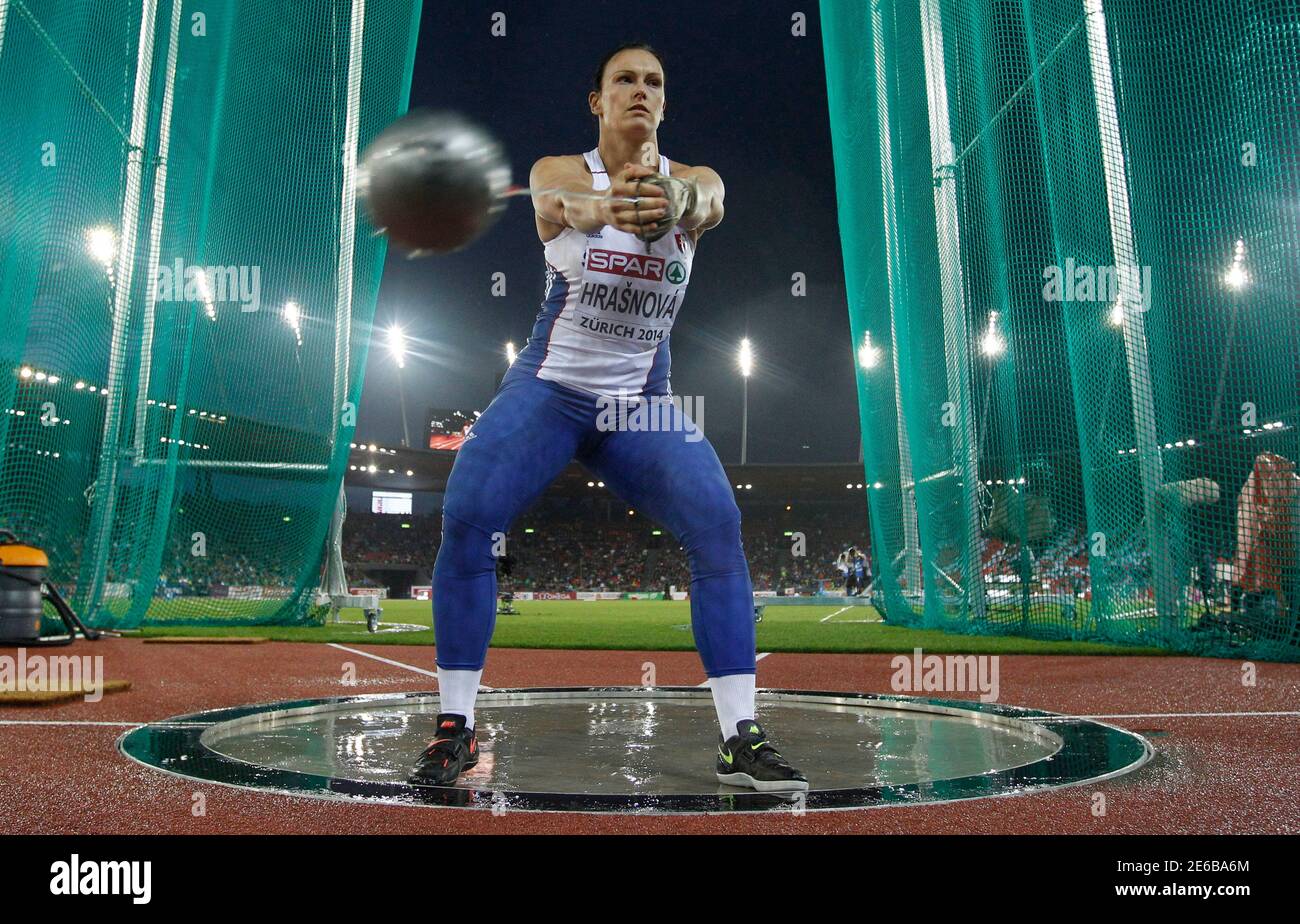 Martina Hrasnova of Slovakia competes in the women's hammer throw final  during the European Athletics Championships at the Letzigrund Stadium in  Zurich August 15, 2014. REUTERS/Phil Noble (SWITZERLAND - Tags: SPORT  ATHLETICS