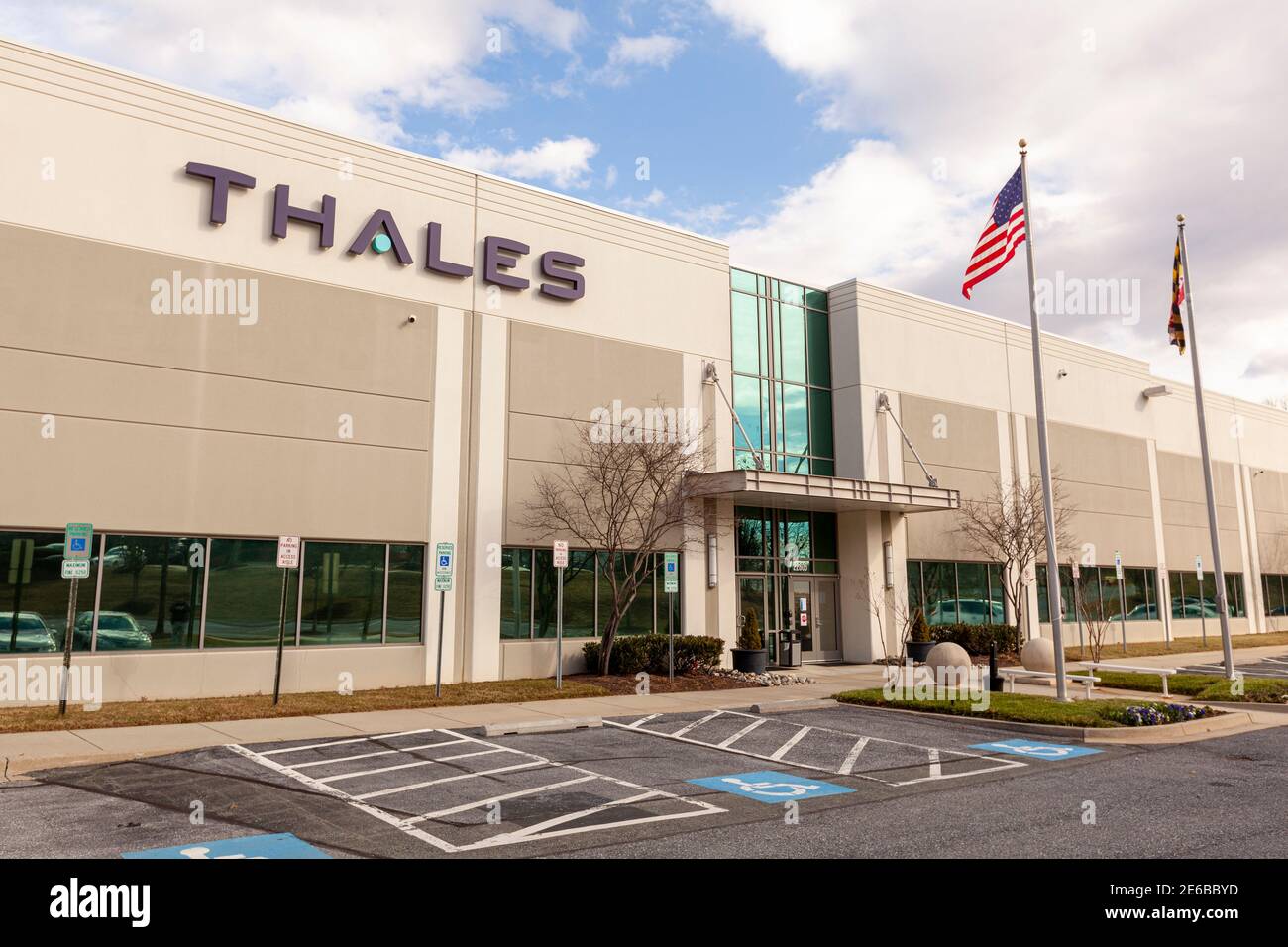 Clarksburg, MD, USA 01-22-2021: US Headquarters of French defense, security and aerospace company Thales Group. They produce high tech military and ci Stock Photo