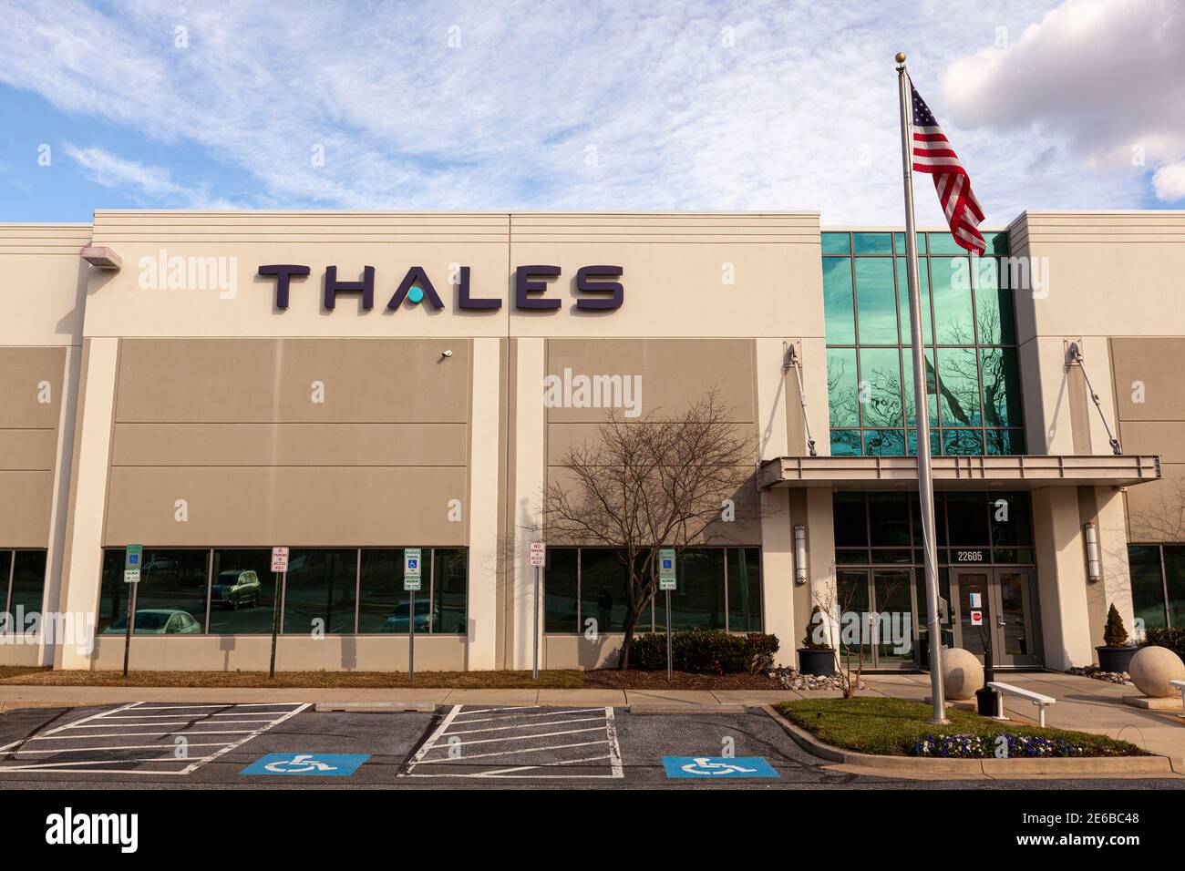 Clarksburg, MD, USA 01-22-2021: US Headquarters of French defense, security and aerospace company Thales Group. They produce high tech military and ci Stock Photo