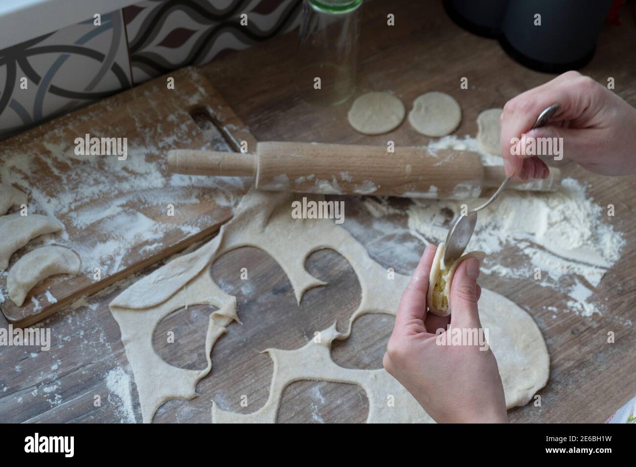 Process of making vareniki Stock Photo