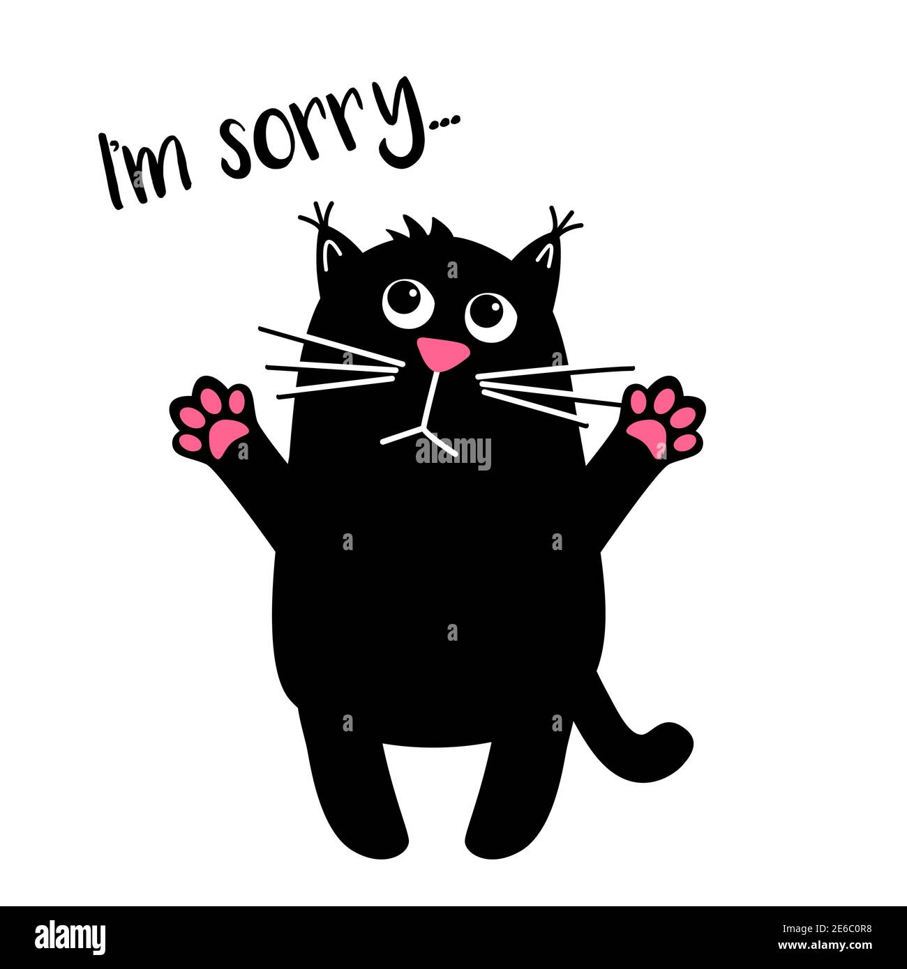 Sad cute cat with text. I am sorry. Kawaii black cat. Vector ...
