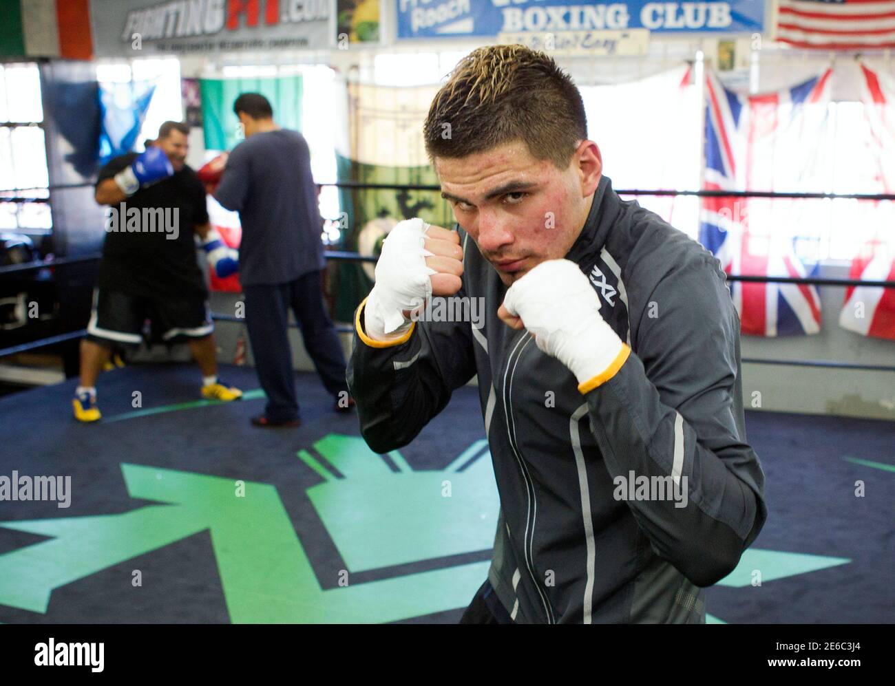 Amateur boxer Jose Ramirez of the U.S. poses at the Wild Card Boxing Club in Hollywood, California July 3, 2012. Ramirez will be heading to the 2012 London Olympics to represent the U.S. in the 132-pound class. REUTERS/Steve Marcus (UNITED STATES - Tags: SPORT BOXING OLYMPICS) Stock Photo