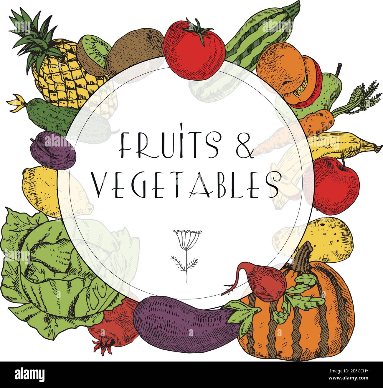 Decorative colorful frame of healthy organic fruits and vegetables ...