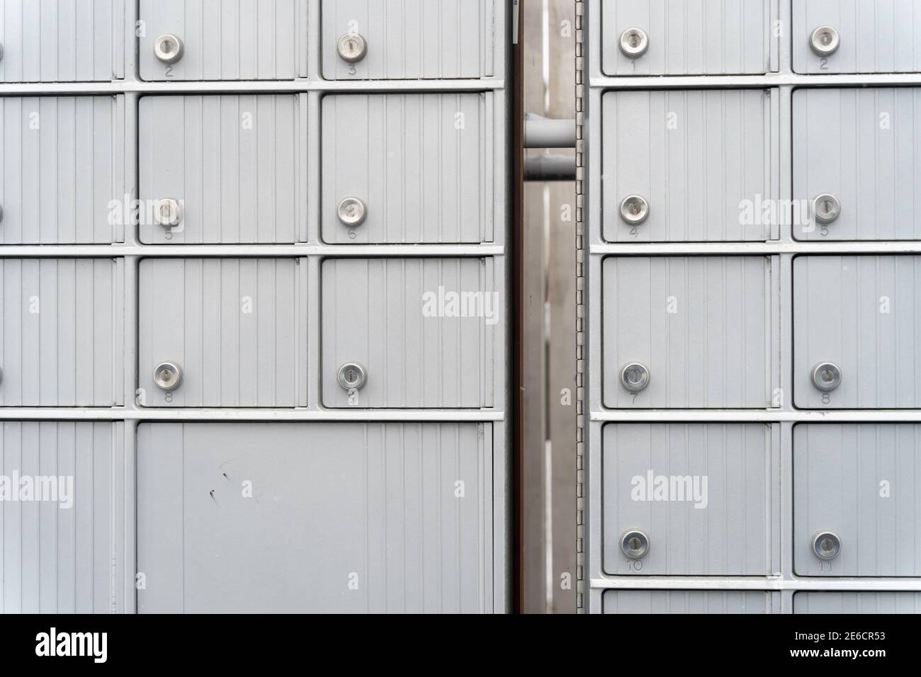 Residential developments Area postal boxes for mail and packages Stock Photo