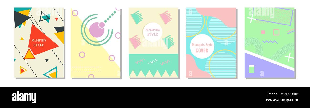 Set of Memphis Style Covers. Flat Vector Illustrations for Background ...