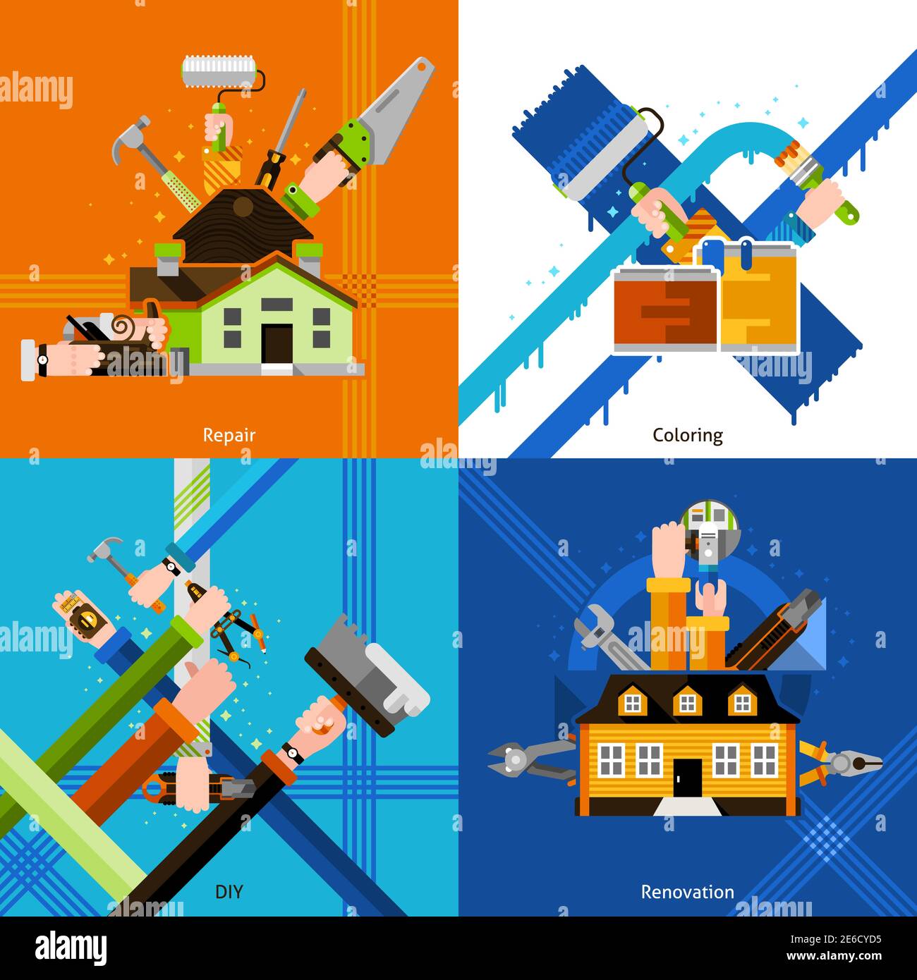 DIY design concept set with repair tools flat icons isolated vector