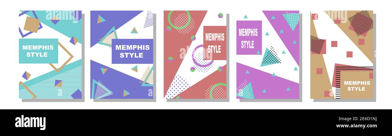 Set of Memphis Style Covers. Flat Vector Illustrations for Background ...