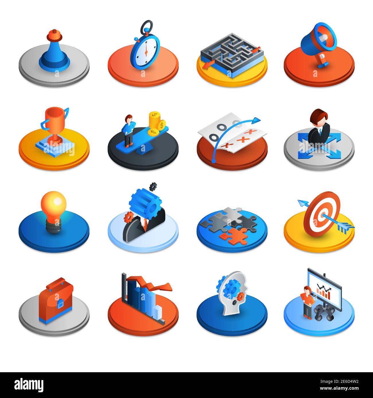 Business strategy and marketing ideas isometric icons set isolated ...