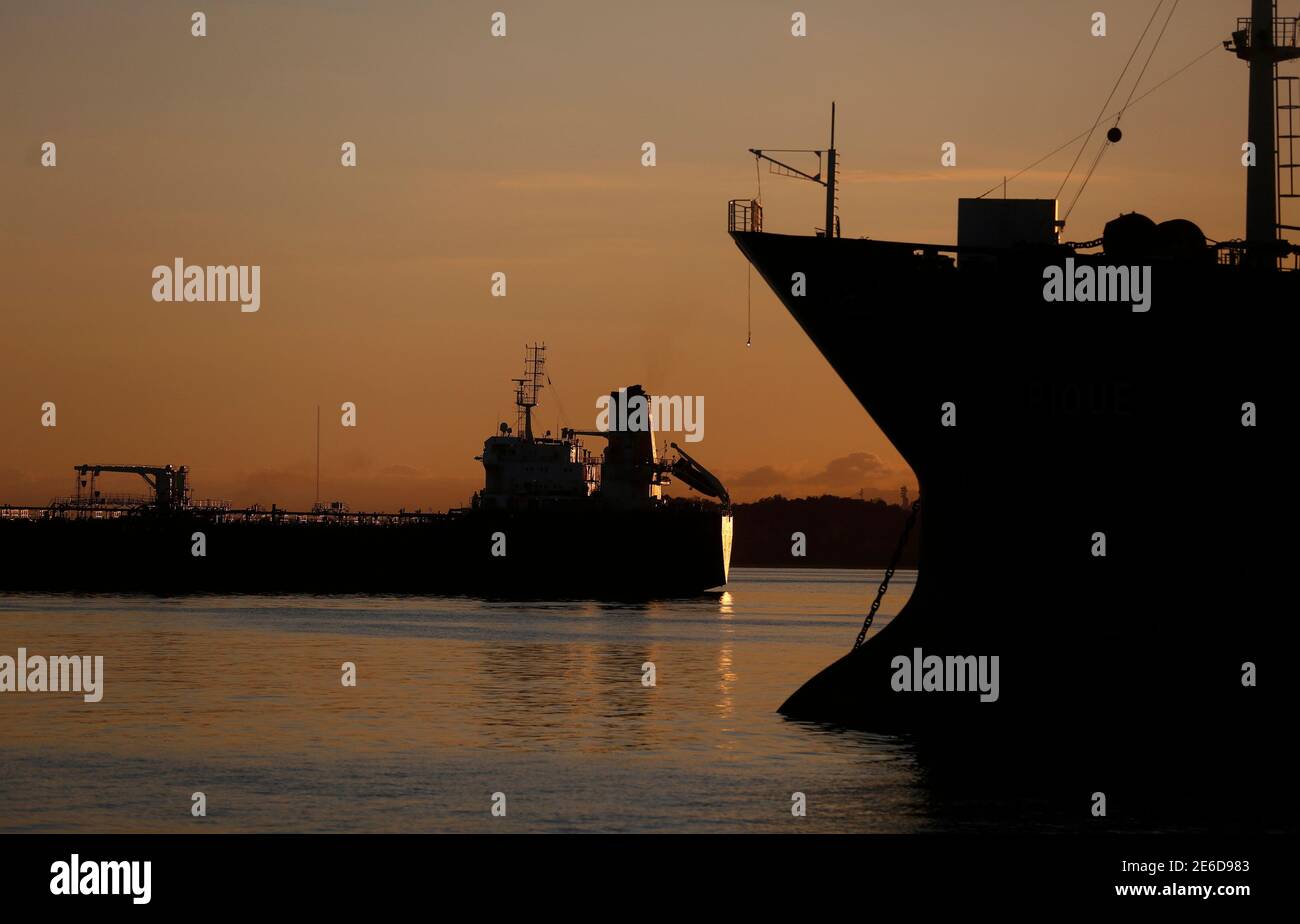 Oil tankers are pictured docked at the Guanabara Bay in the state of Rio de Janeiro, November 19, 2014. REUTERS/Pilar Olivares (BRAZIL - Tags: MARITIME ENERGY SOCIETY) Stock Photo