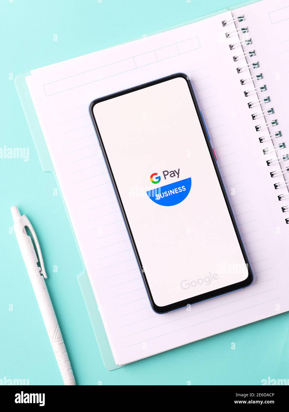 Assam, india - January 31, 2021 : Google pay business logo on phone screen stock image. Stock Photo