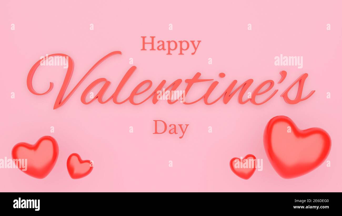 Valentine's day with red heart and text. Pink background concept. 3D ...