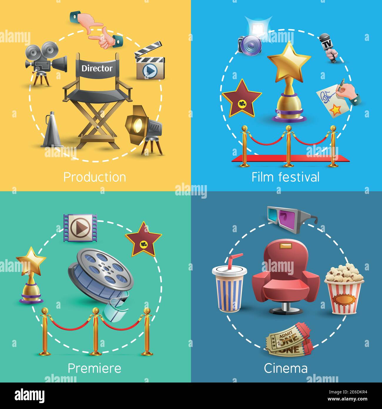Cinema design concept set with cinema premiere icons isolated vector ...