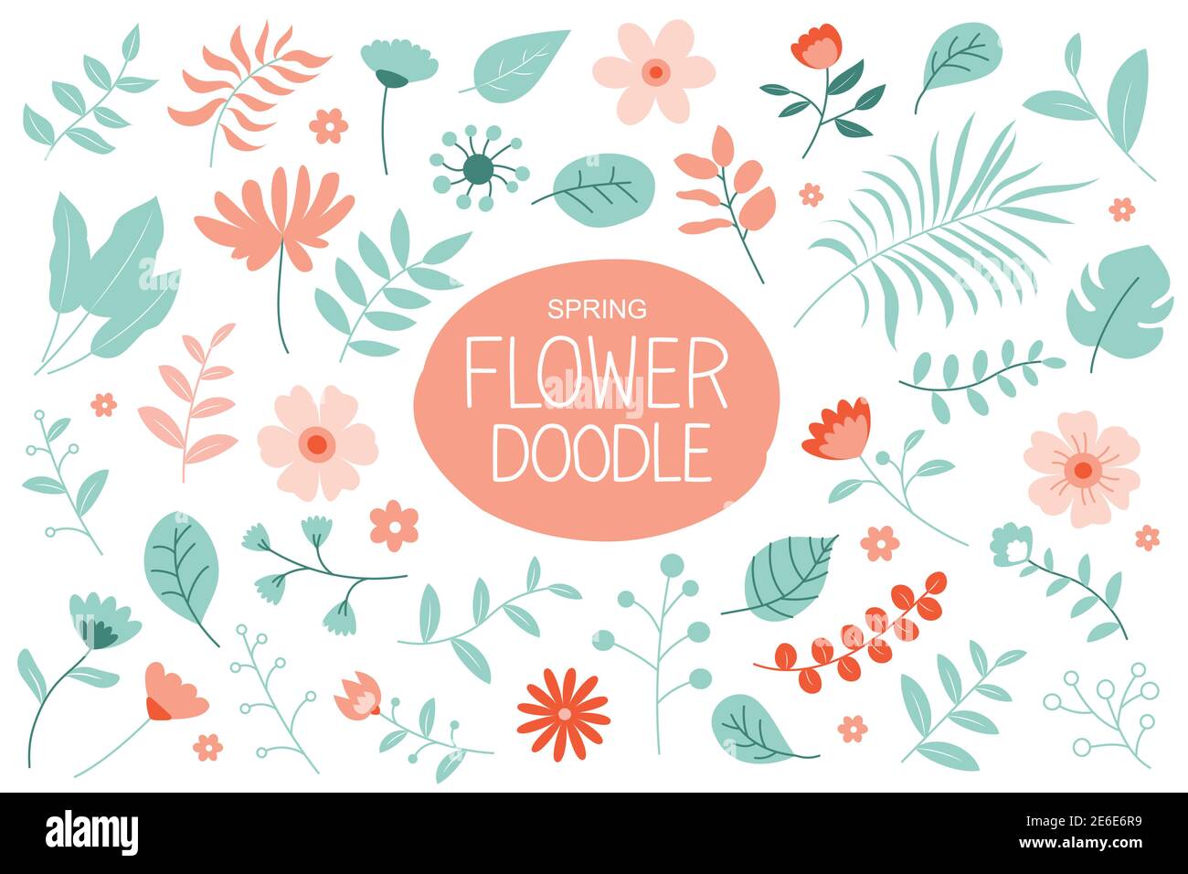 Spring flowers set with pastel color. Floral and leaves elements ...