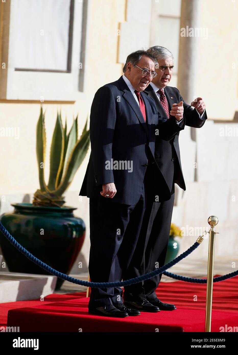 U S Defense Secretary Leon Panetta L Accompanied By Portugal S Defence Minister Jose Pedro Aguiar Branco Reviews The Honour Guard During A Welcome Ceremony On The Outskirts Of Lisbon January 15 13 Panetta Arrived