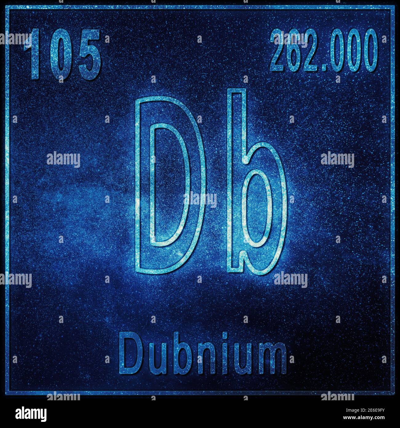 Dubnium chemical element, Sign with atomic number and atomic weight, Periodic Table Element Stock Photo