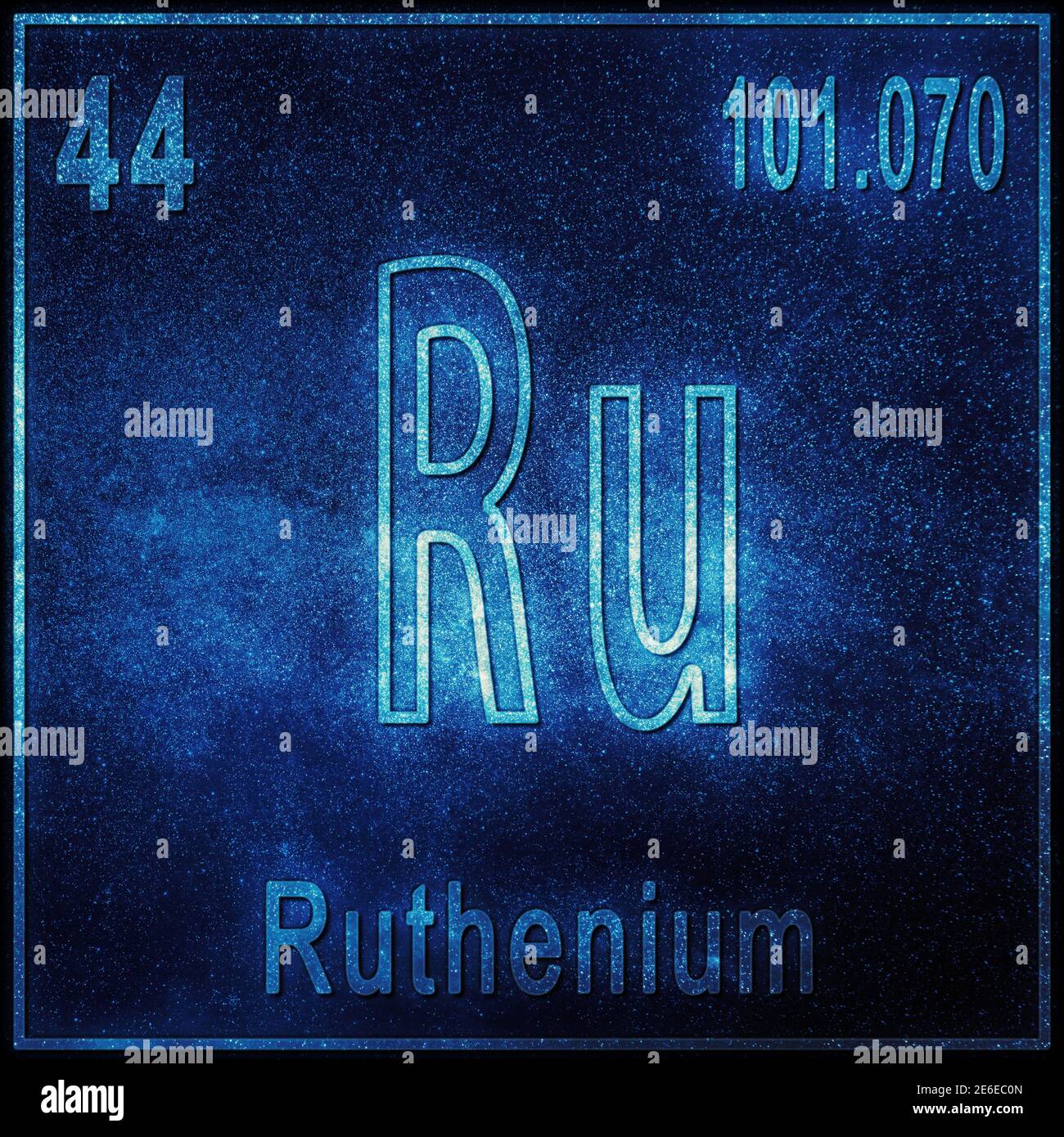 Ruthenium chemical element, Sign with atomic number and atomic weight, Periodic Table Element Stock Photo