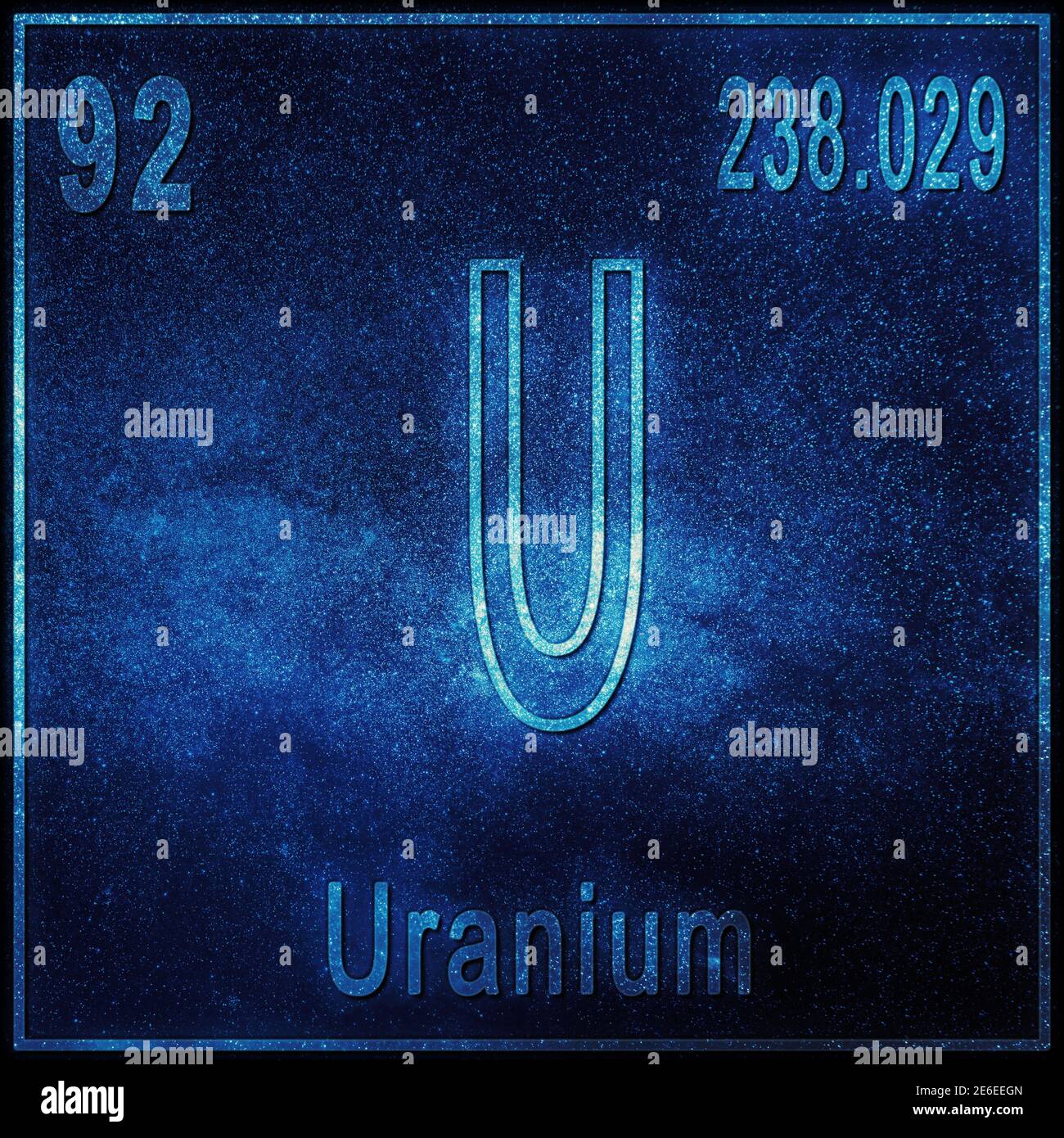 Uranium chemical element, Sign with atomic number and atomic weight, Periodic Table Element Stock Photo