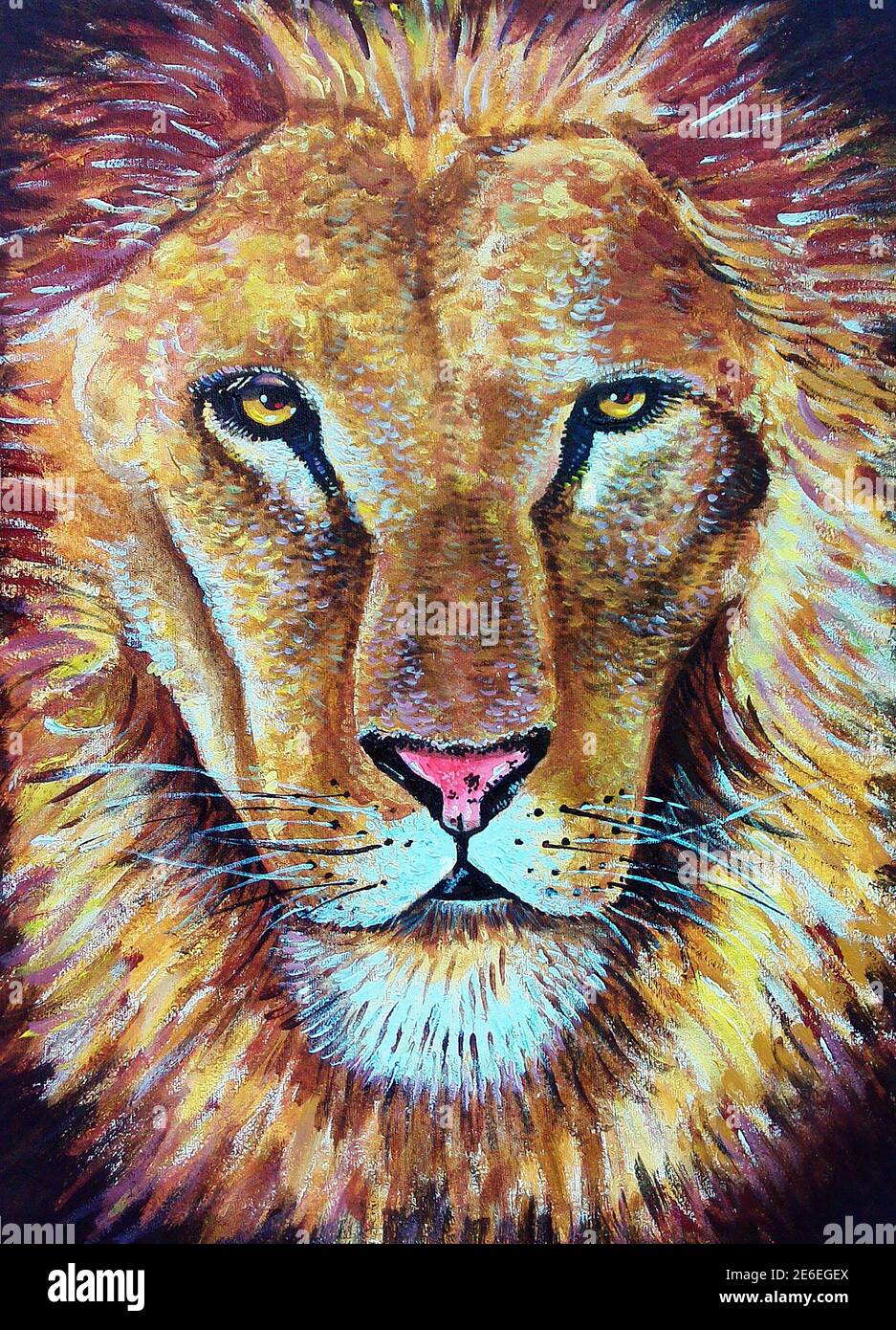 Hand Painted Impressionist Lion Oil Painting Colorful Safari Animal Fine Art 