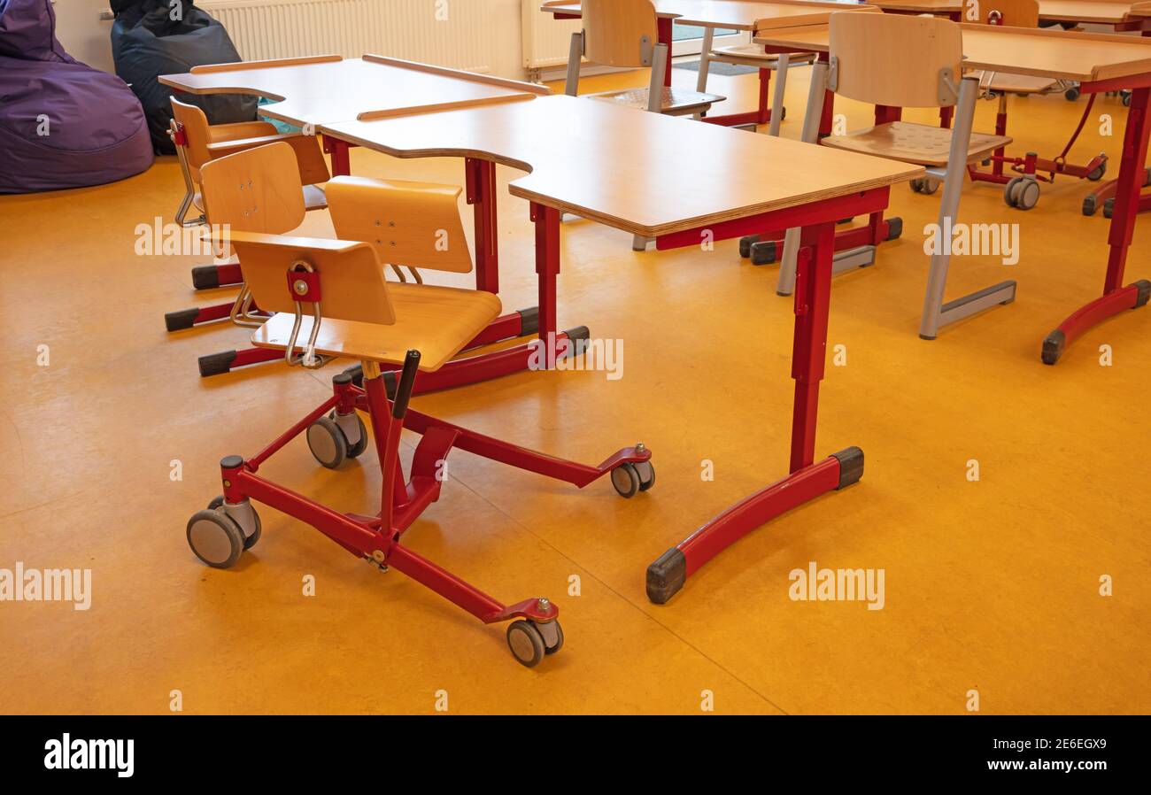 Special school desk for disabled children, modern equipment Stock Photo