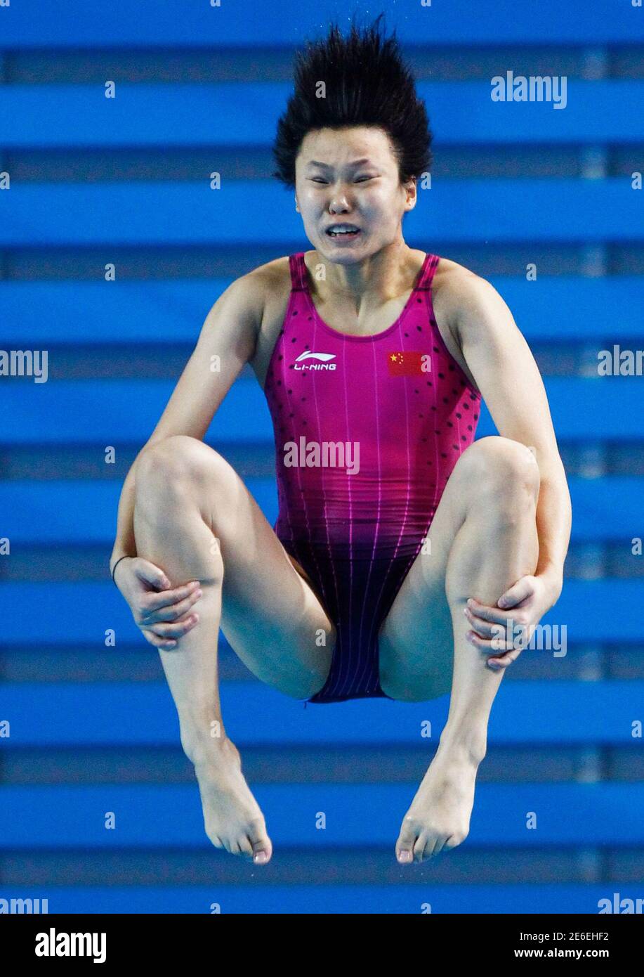 Shi Tingmao of China  competes in the women's 3m springboard diving final at the 16th Asian Games in Guangzhou, Guangdong province, November 26, 2010.  REUTERS/Jason Lee (CHINA  - Tags: SPORT DIVING) Stock Photo
