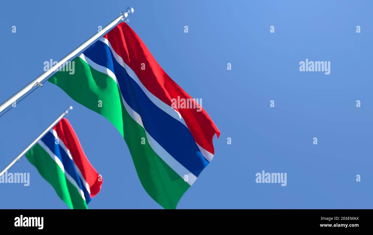 3D rendering of the national flag of Gambia waving in the wind Stock ...