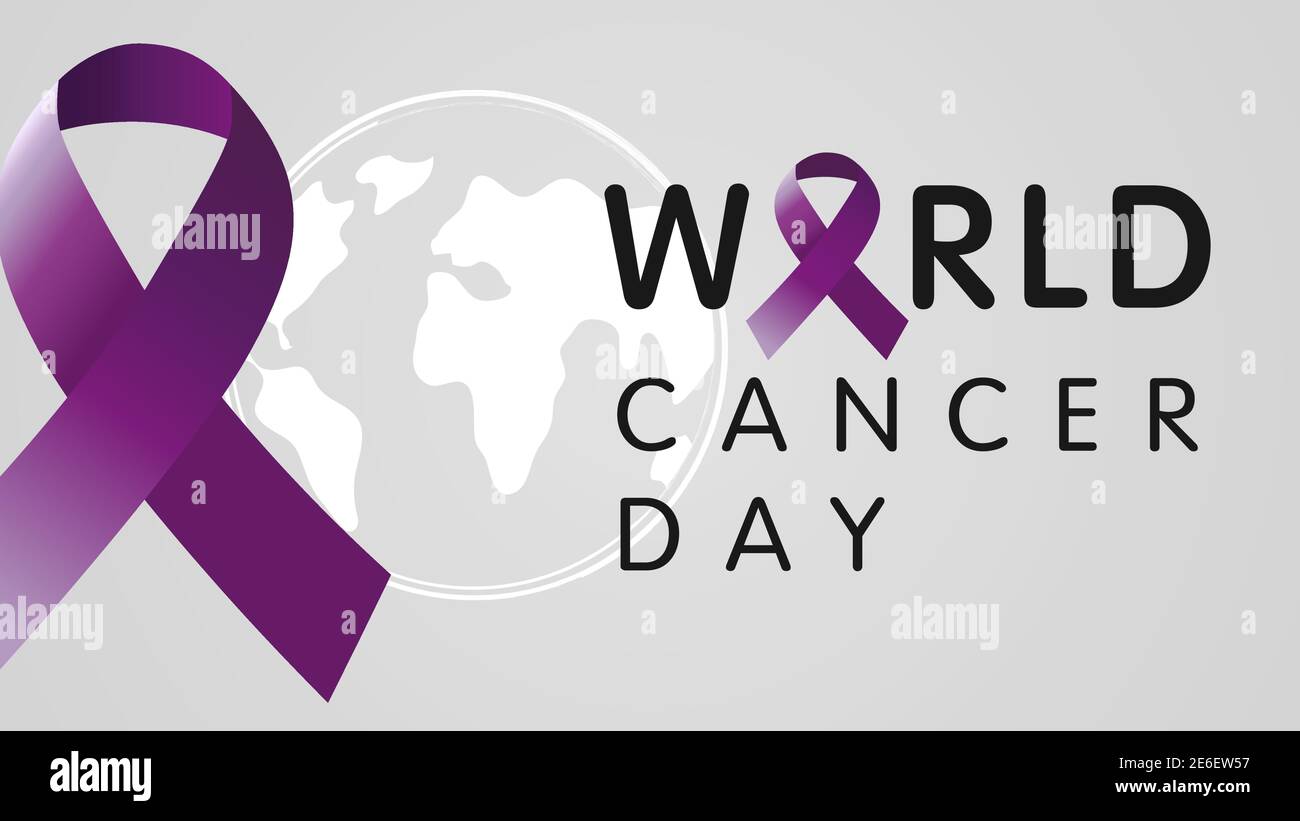World cancer day, with globe on background. Vector text illustration February 4 of World Cancer Day with ribbon and text on world map Stock Vector