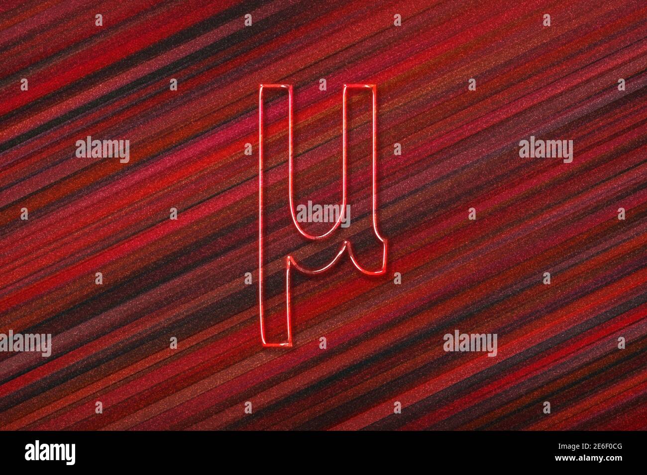 Mu sign. Mu letter, Greek alphabet Symbol, red background Stock Photo