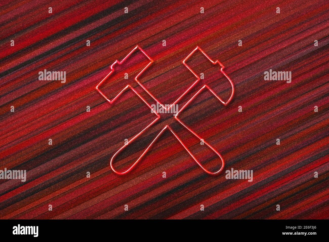 Hammer and pick Symbol, Mining Sign, red background Stock Photo Alamy