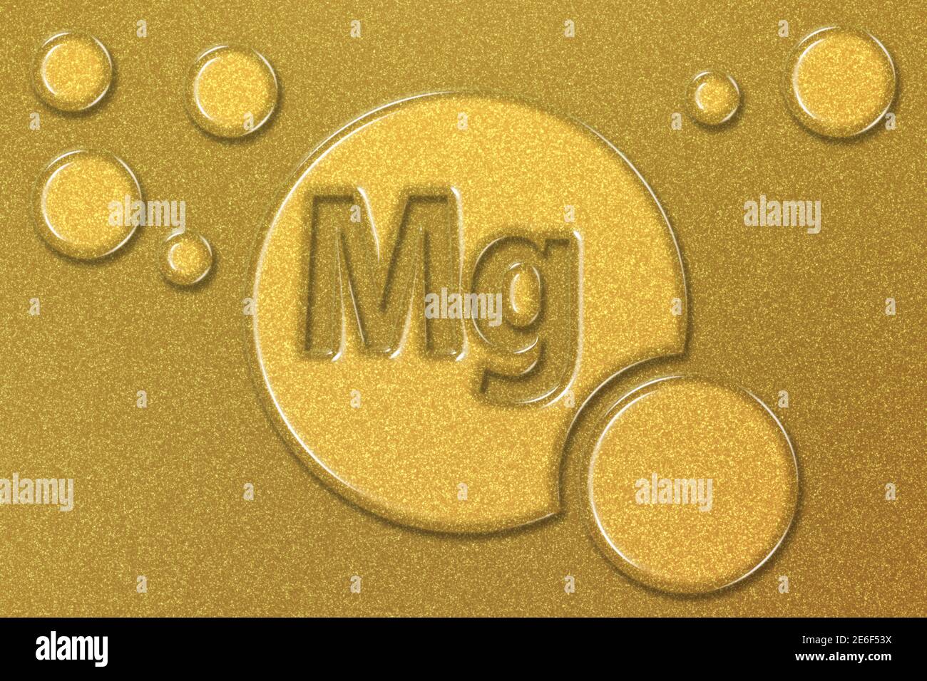 Element Mg Magnesium, Mineral Vitamin complex dietary supplement, gold background Stock Photo