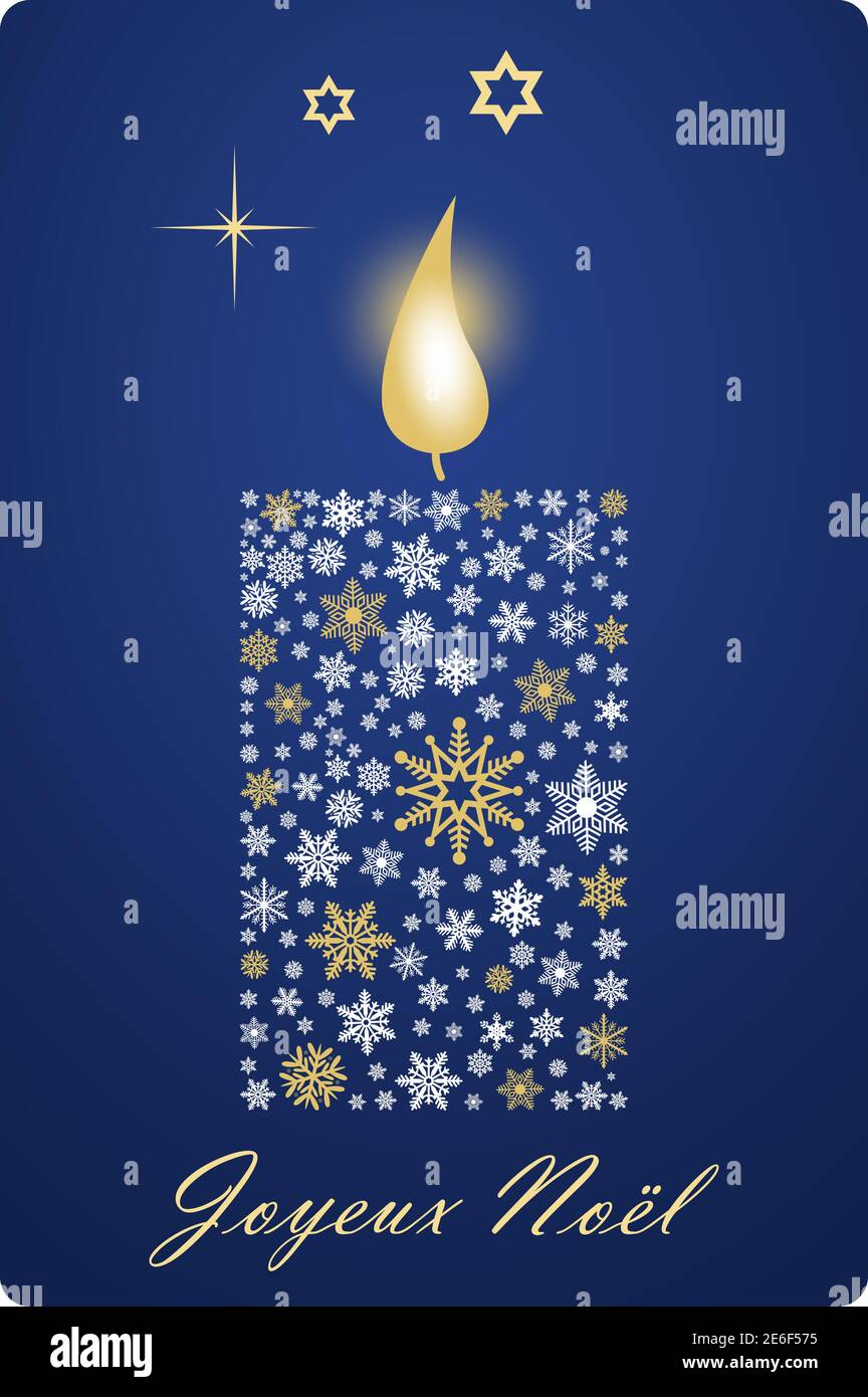 Joyeux Noel Christmas candle vector with snowflakes, stars and French