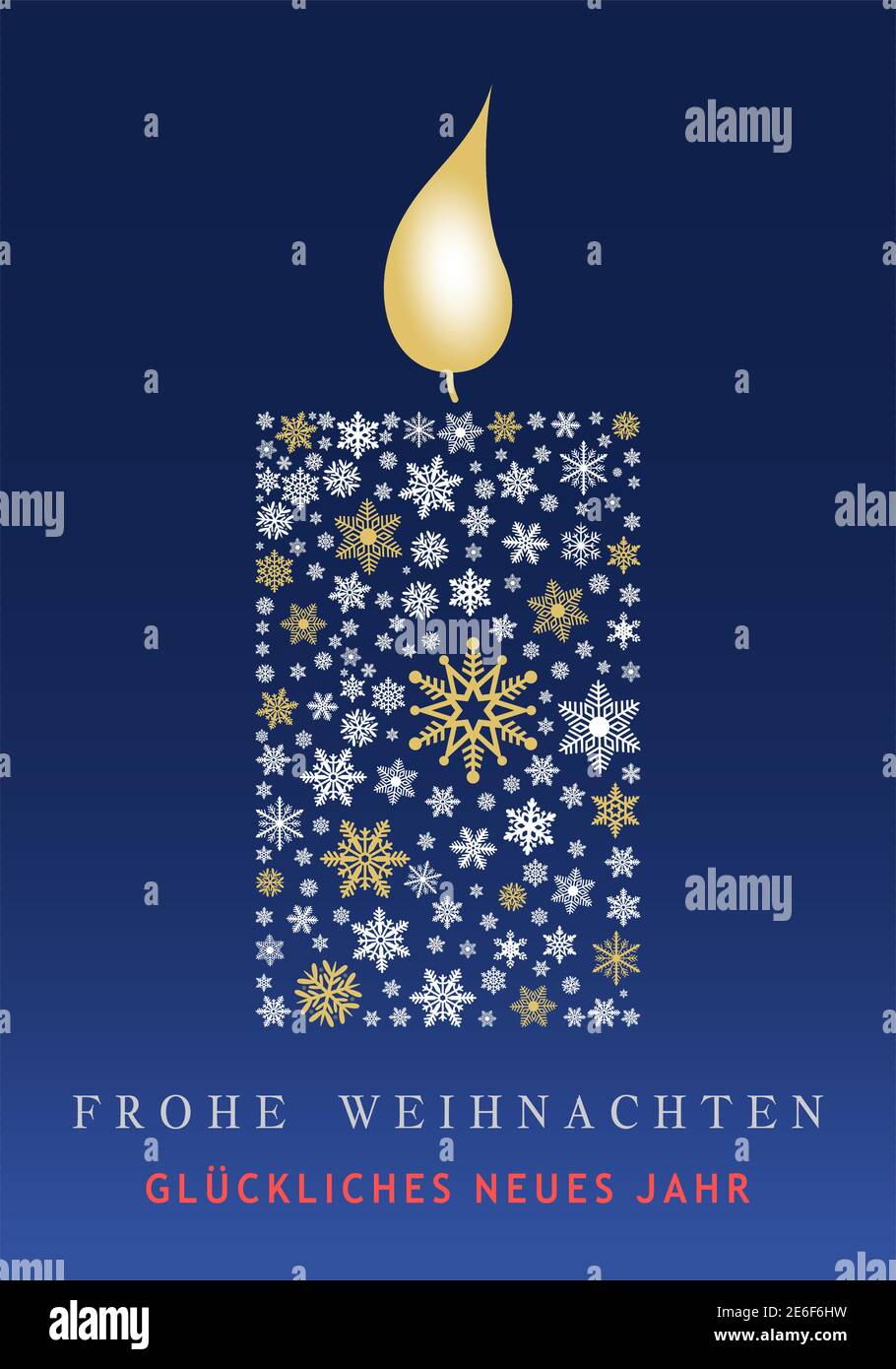 Christmas candle vector with snowflakes and german greetings. Frohe Weihnachten is MerryChristmas, Glückliches neues Jahr is Happy New Year Stock Vector