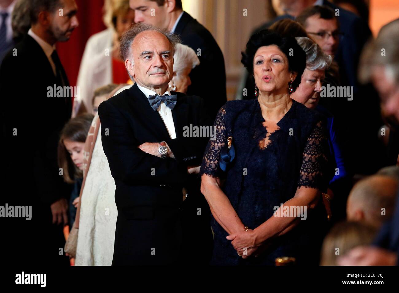 The parents of French President Emmanuel Macron, Jean-Michel Macron (L) and  Françoise Nogues-Macron, listen during his inauguration at the Elysee  Palace in Paris, France, May 14, 2017. REUTERS/Francois Mori/Pool Stock  Photo -