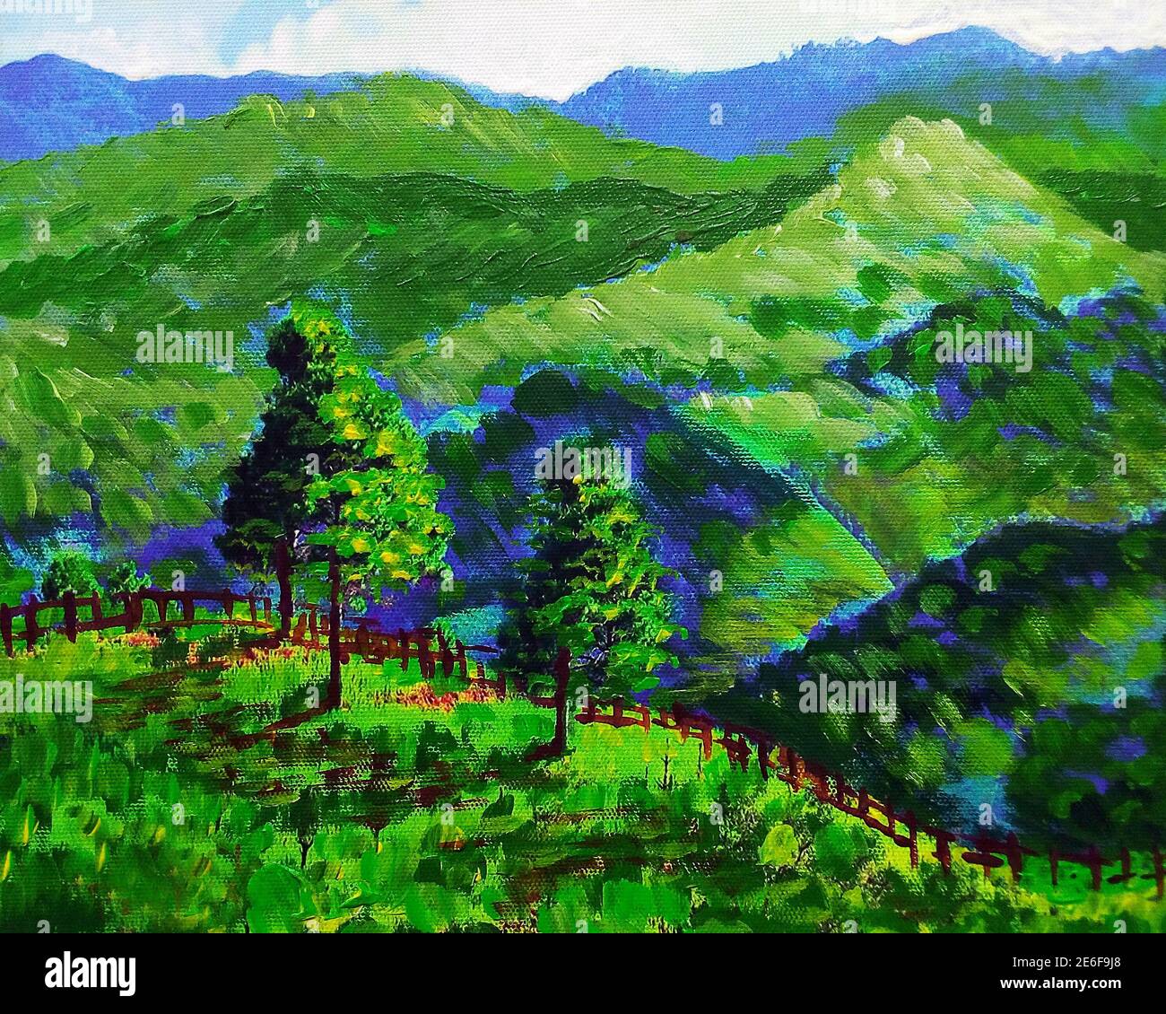 Art ,painting ,Oil color ,abstract ,Mountains and trees ,Countryside