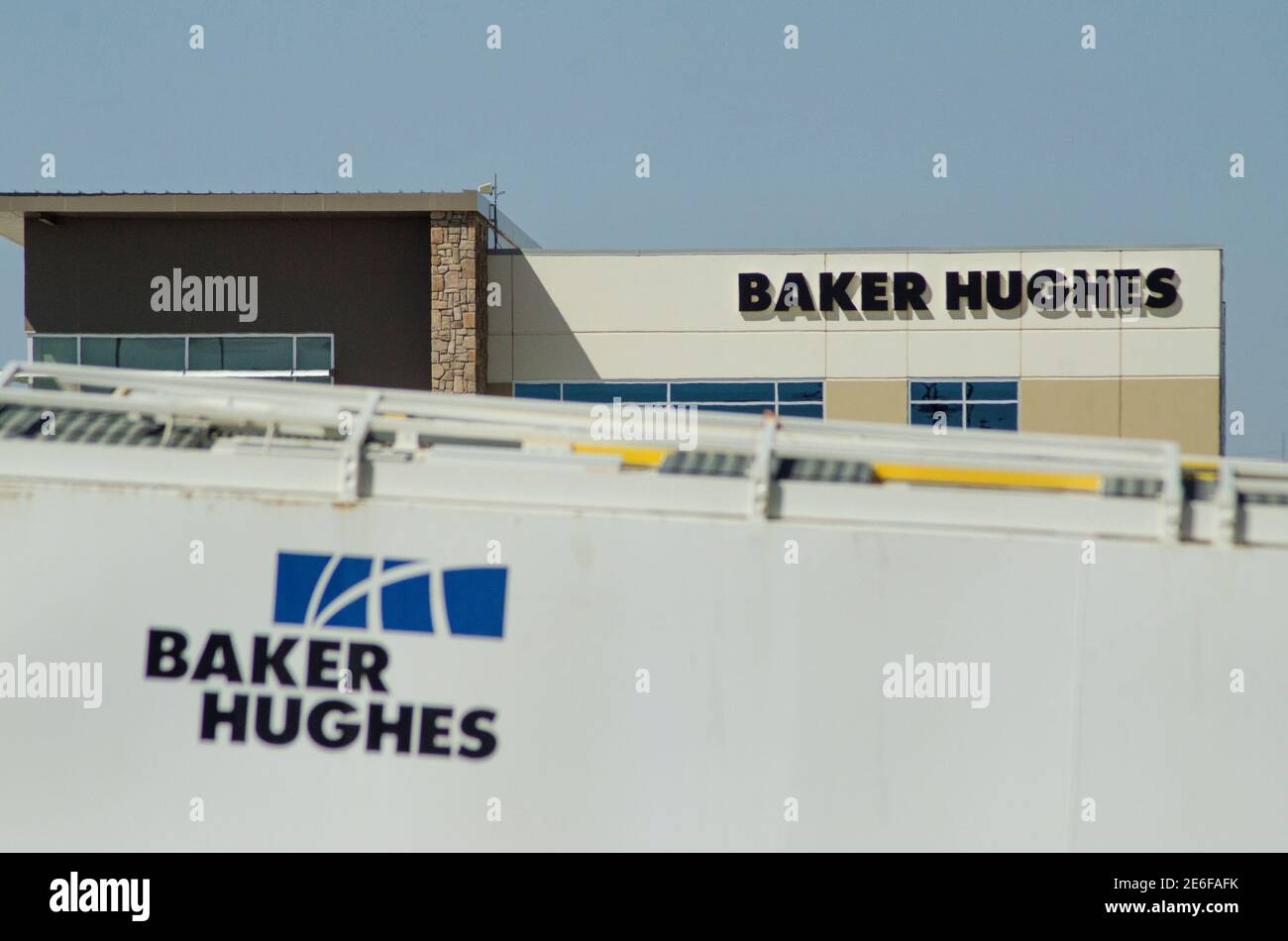 Idle oil equipment is seen in a Baker Hughes yard in Williston, North Dakota April 30, 2016. Picture taken April 30, 2016.  REUTERS/Andrew Cullen/File Photo Stock Photo