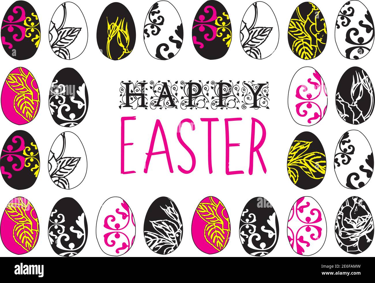 Happy Easter. Decorated Easter eggs. Multicolored festive design elements Stock Vector