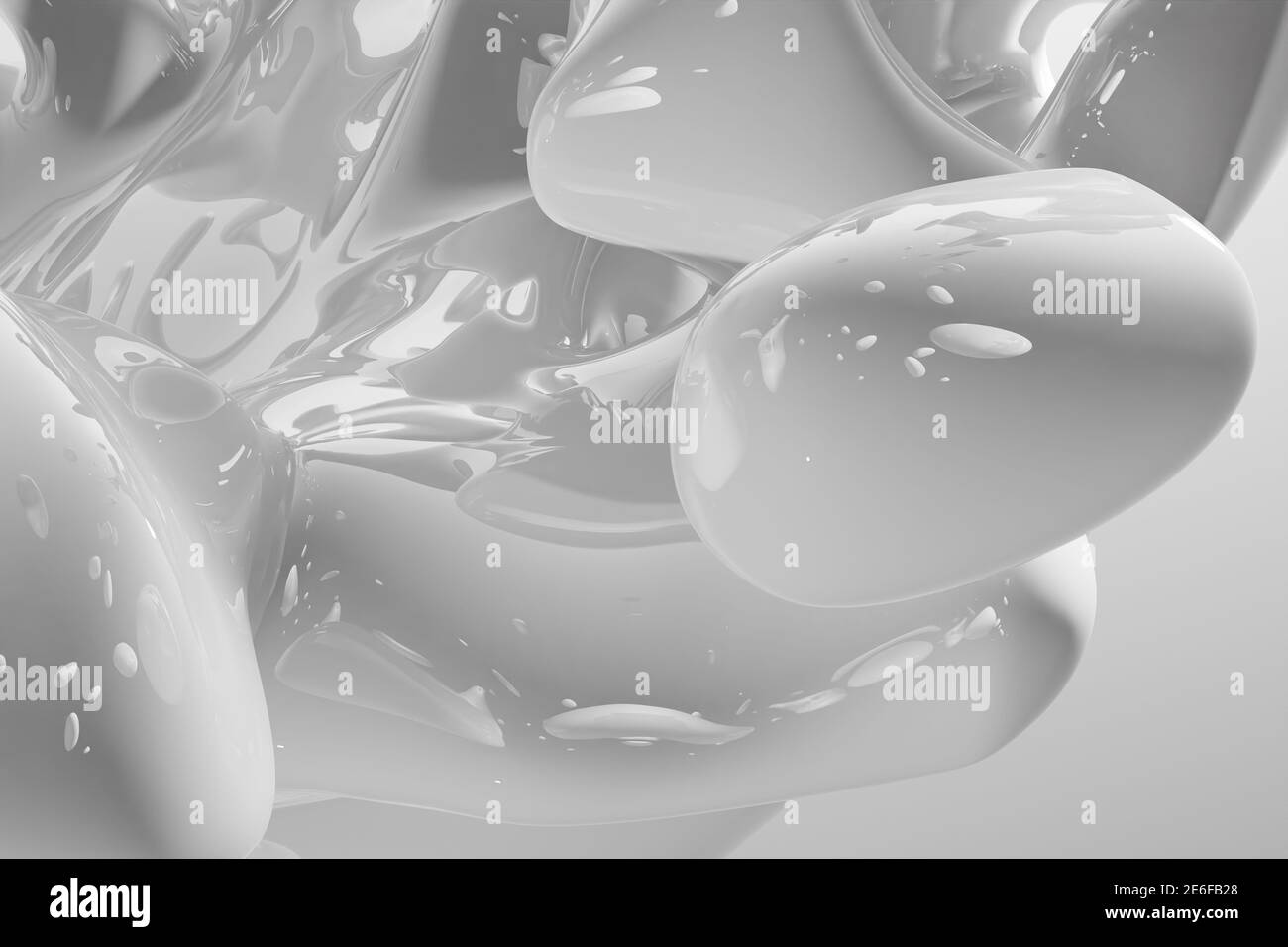 Abstract white liquid drops splashing on a white background ...