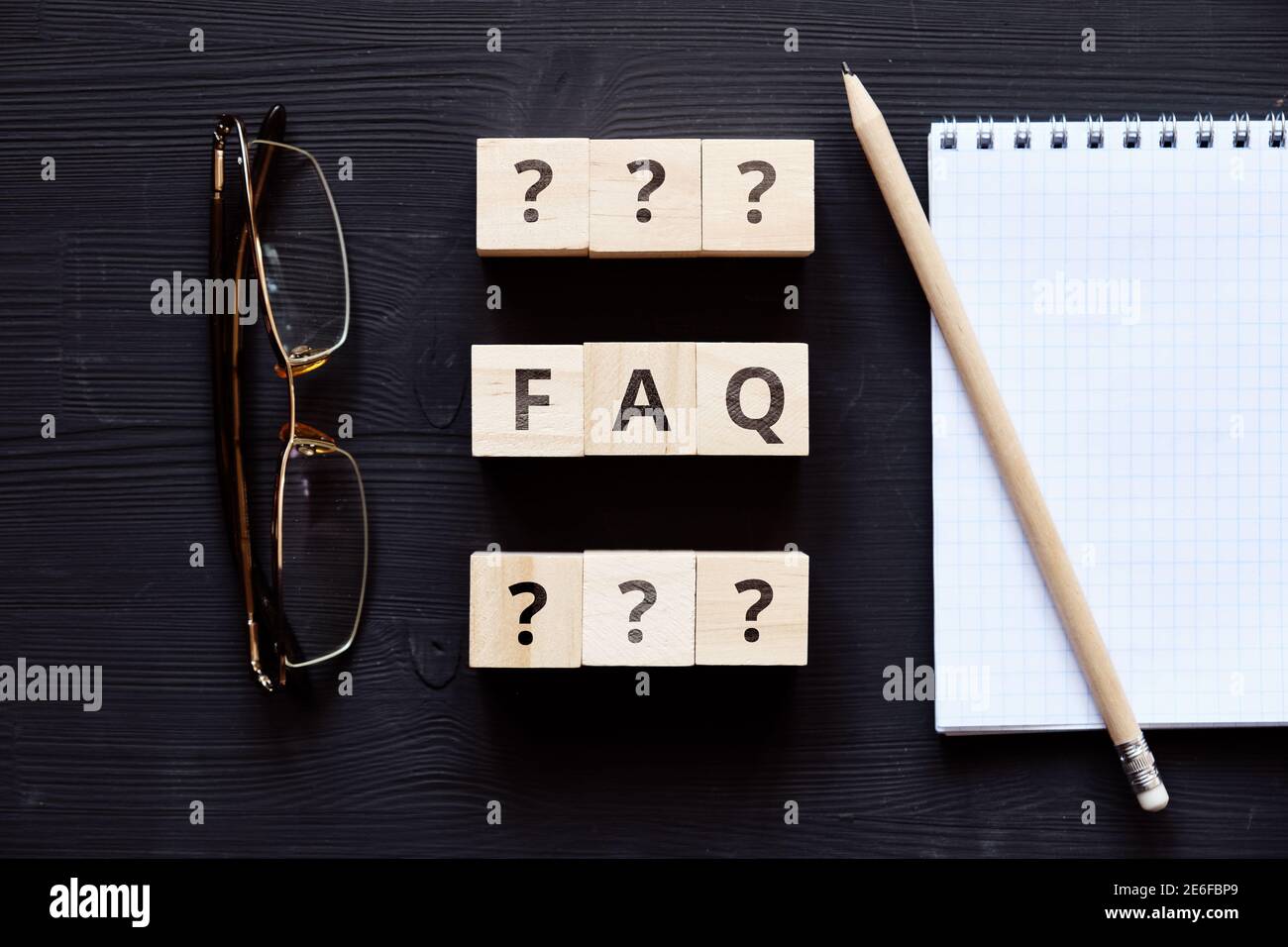 Concept FAQ on the main issues on common topics. Stock Photo