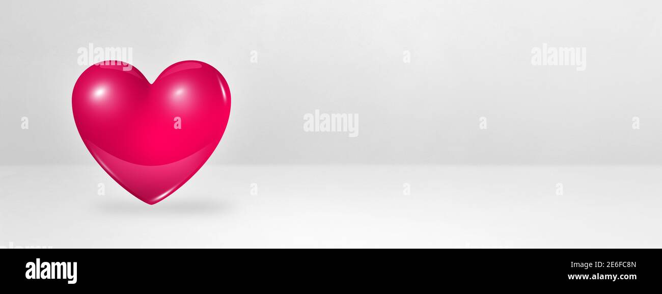 3D pink heart isolated on a white studio banner. 3D illustration Stock ...