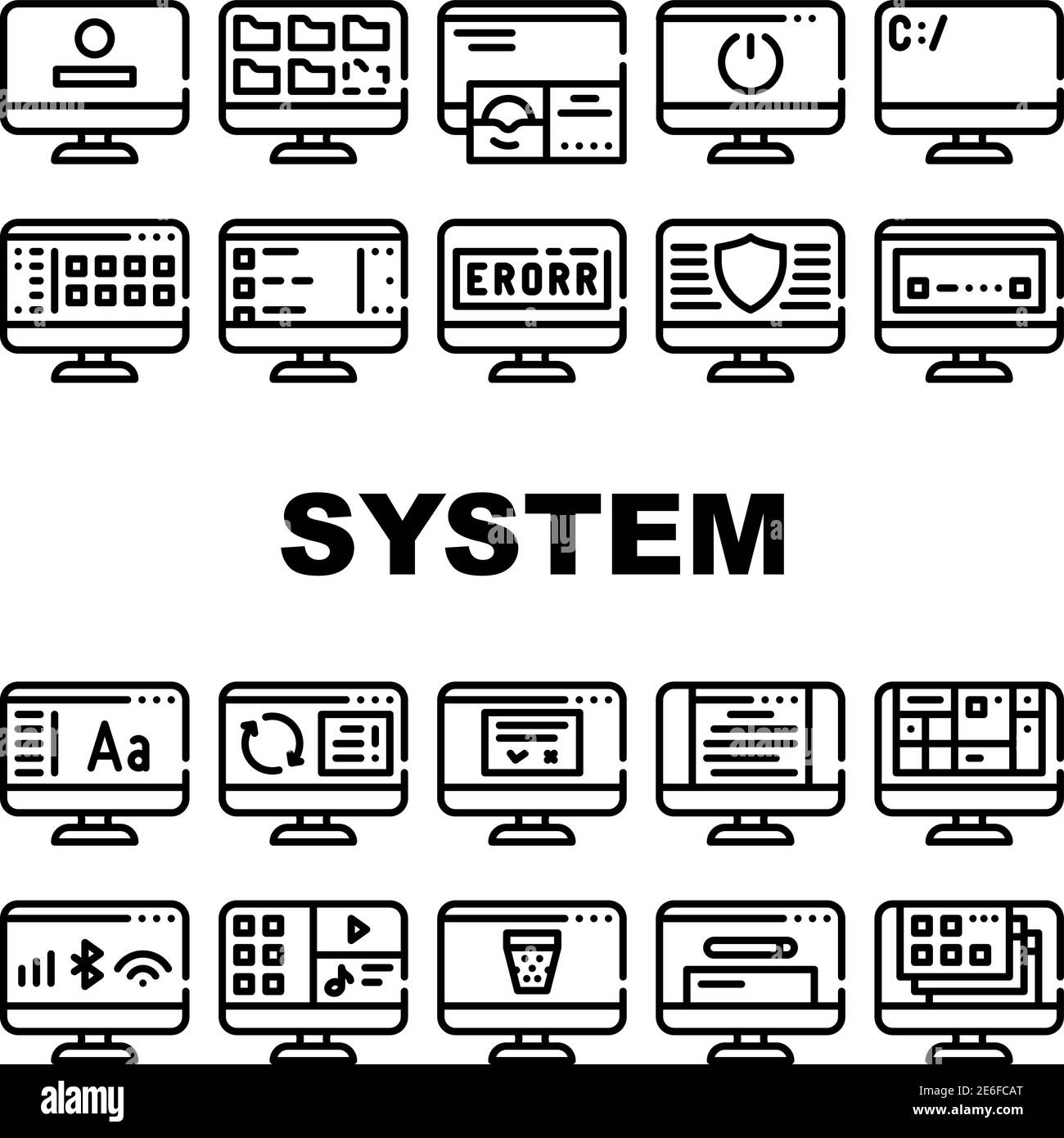 Operating System Pc Collection Icons Set Vector Stock Vector Image ...