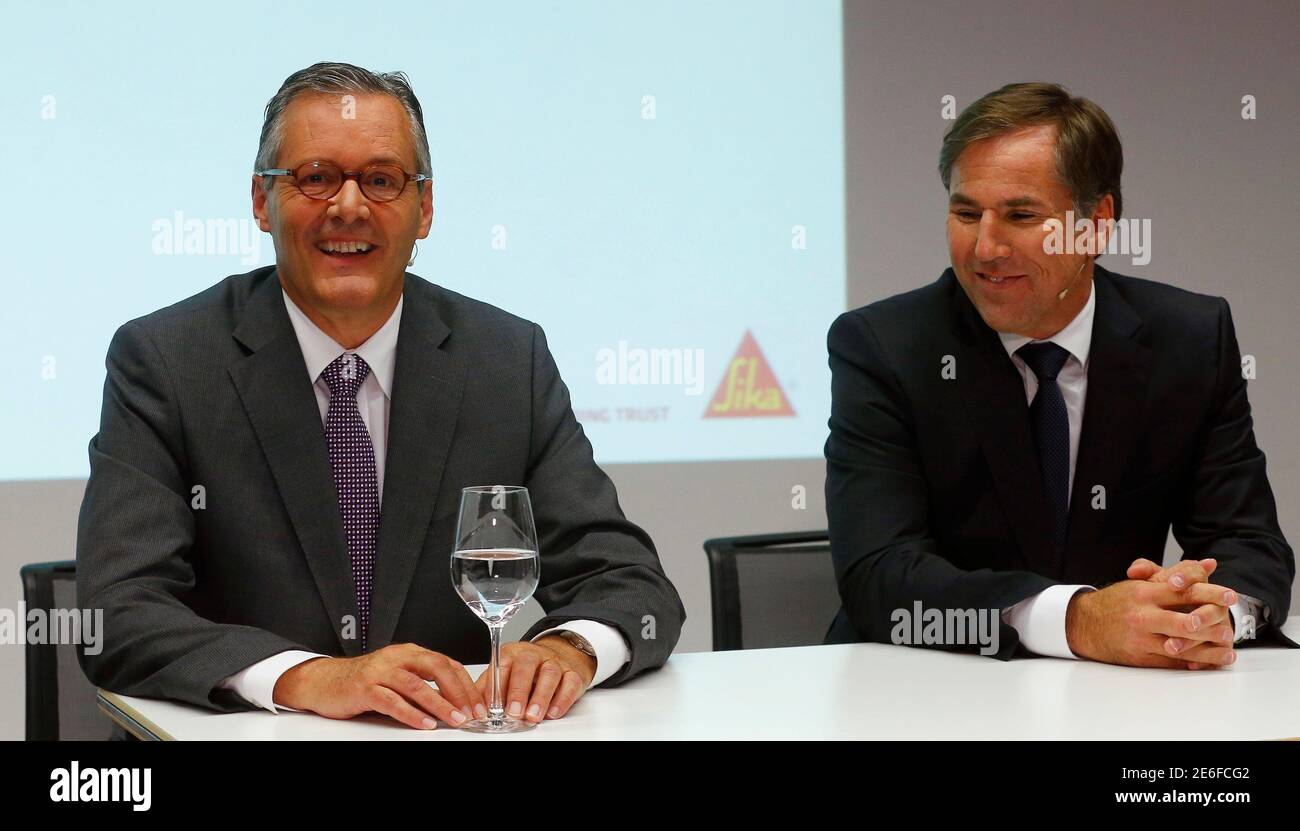 Paul Haelg (L), chairman of the board and CEO Jan Jenisch of Swiss  chemicals group Sika, address a news conference in Zurich, Switzerland  October 28, 2016. REUTERS/Arnd Wiegmann Stock Photo - Alamy