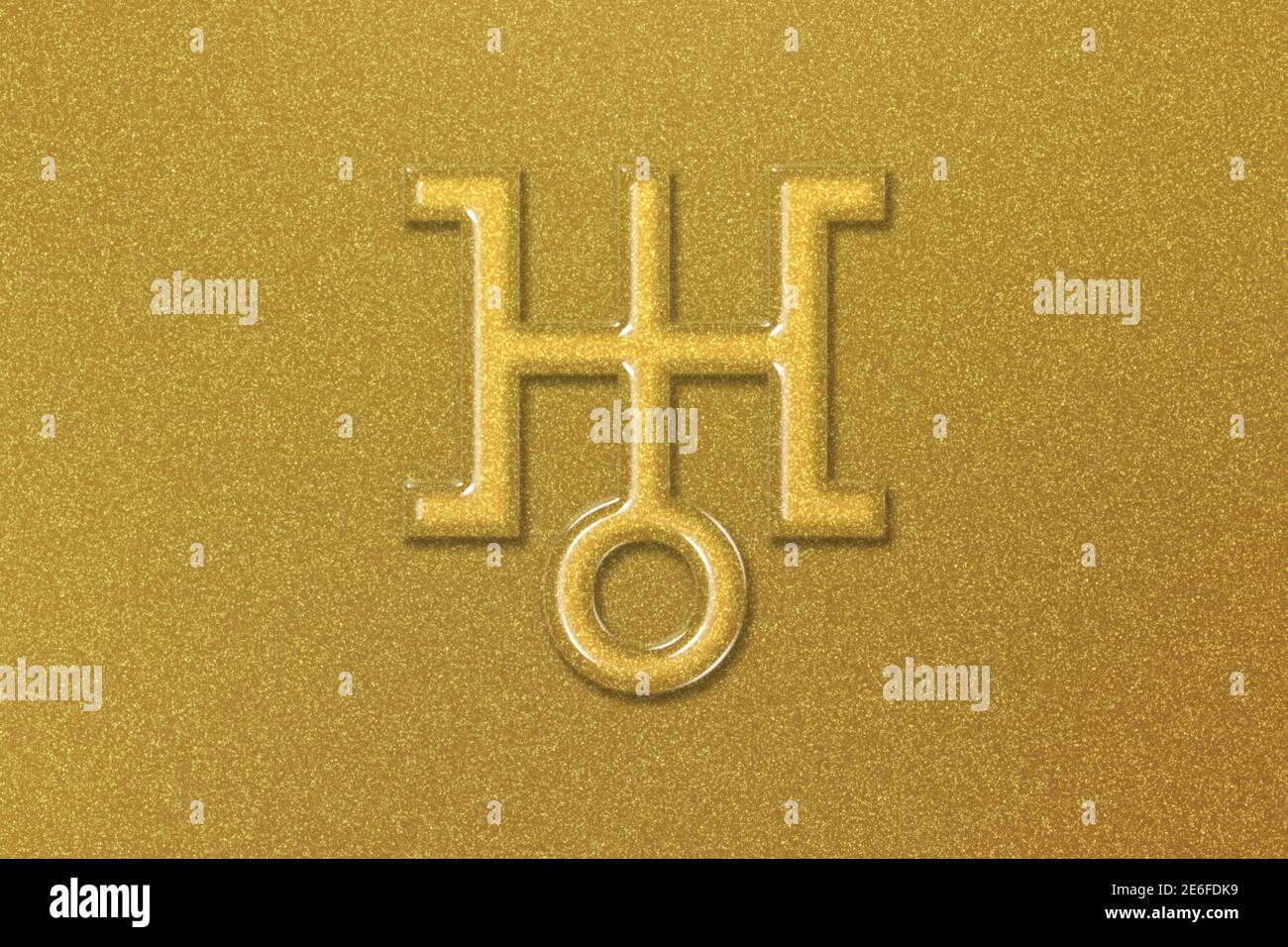 Symbol of Uranus, Uranus Sign, astrology Uranus planet, gold background Stock Photo