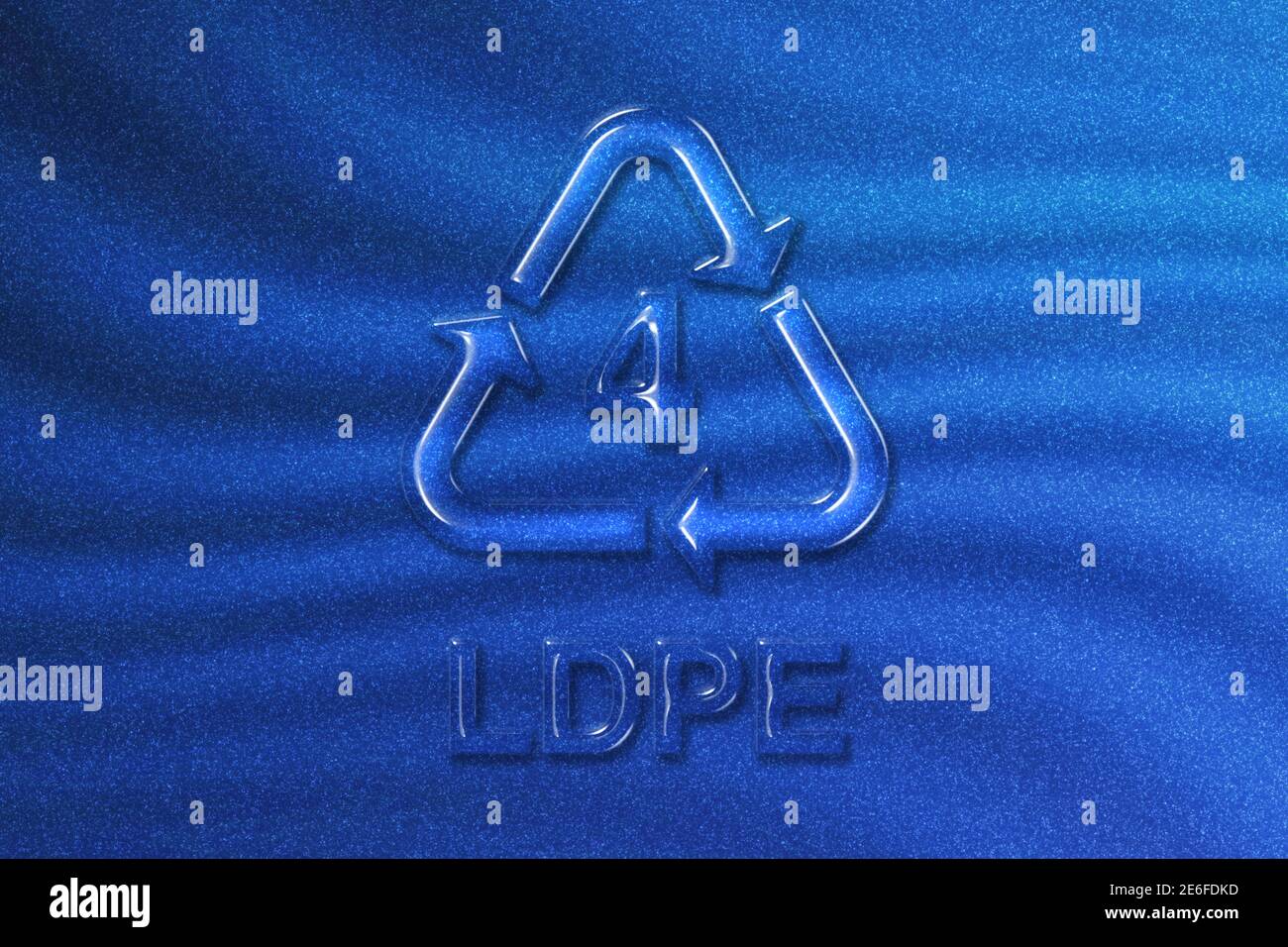 LDPE, Plastic recycling symbol LDPE 4, blue glitter background Stock